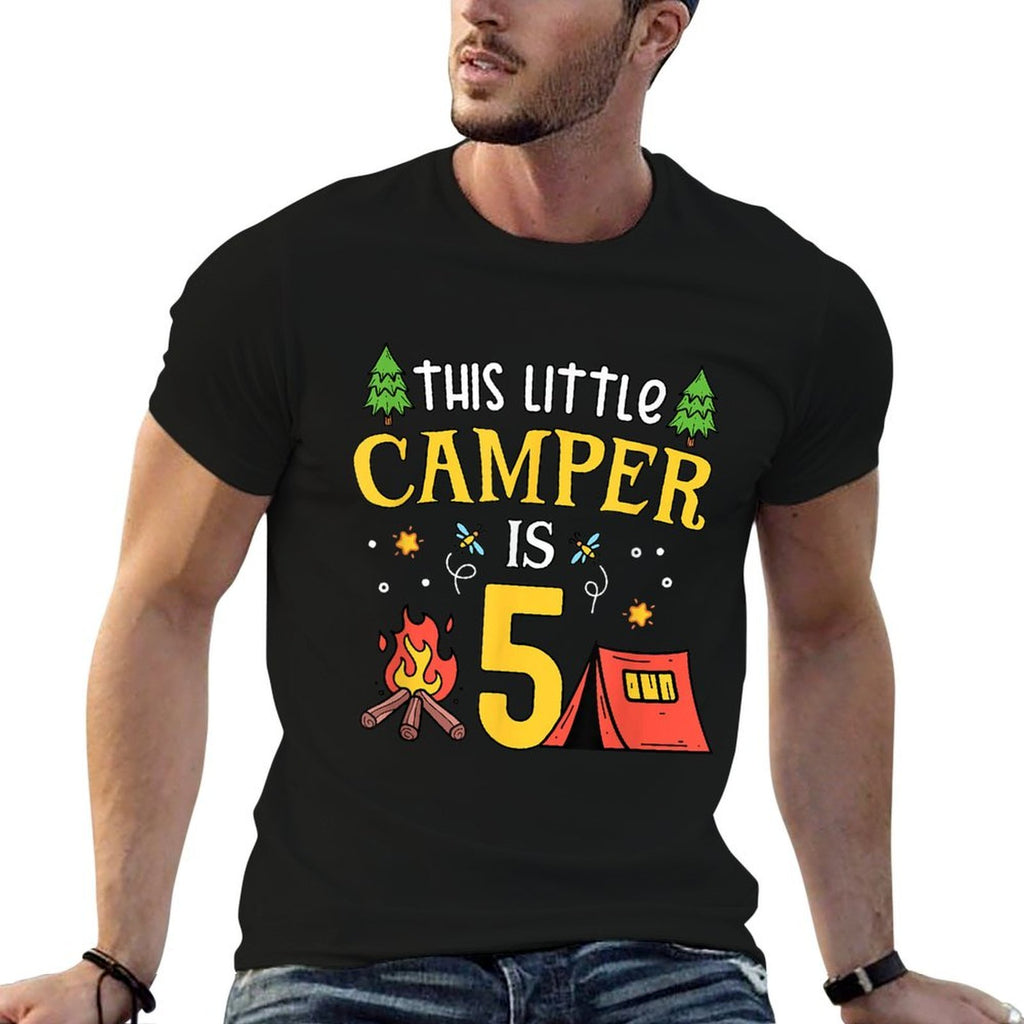 5th Birthday Little Camper Five Years Old Camping Party  Cotton T-Shirt