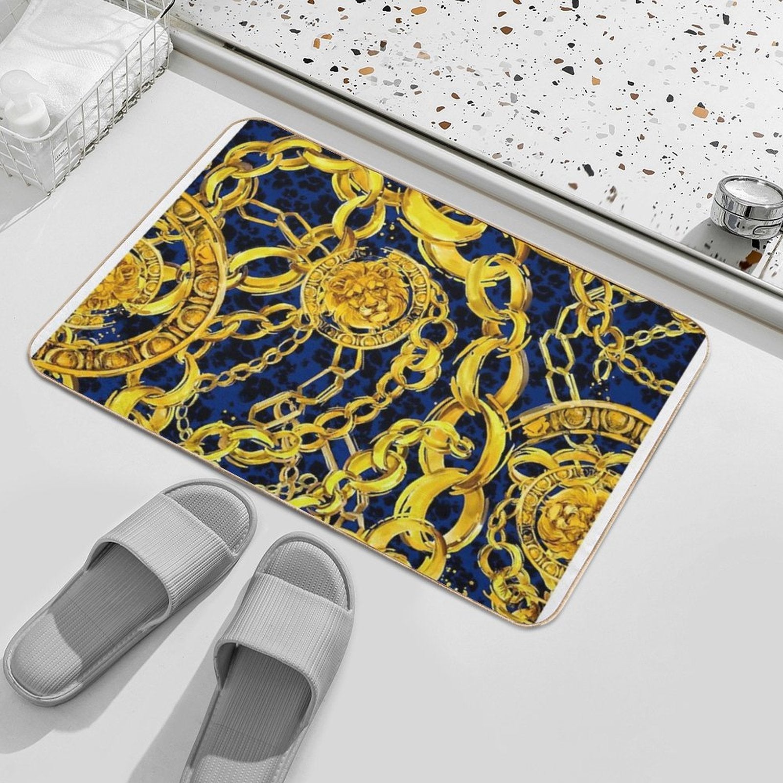 Golden Lion Baroque Seamless Pattern. Watercolor Vintage Gold Lace Ornament. Luxury Textile Print  Easy To Clean Bath Mat