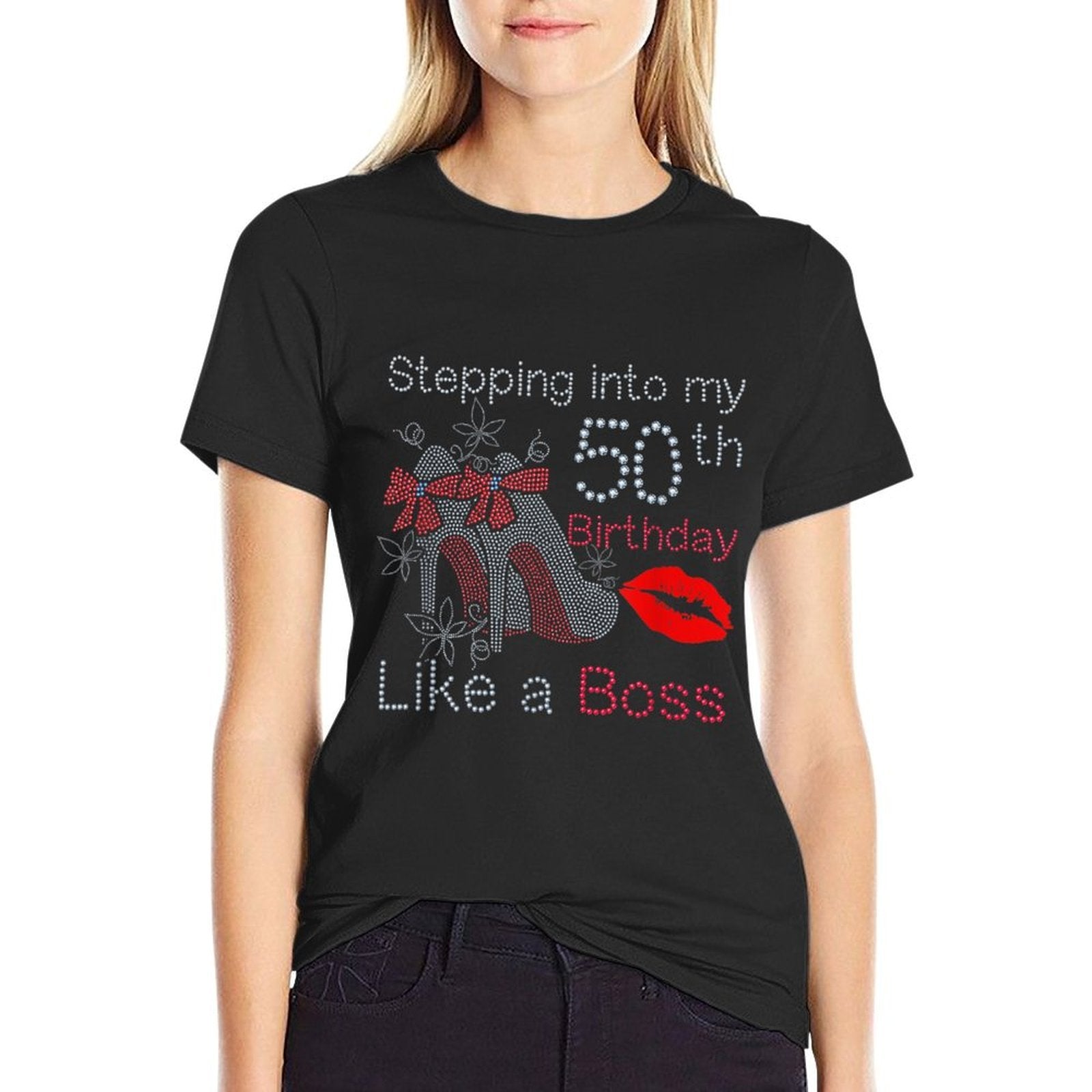 High Heels Stepping Into 50th Birthday Womens Mom Birthday  Relaxed-fit T-Shirt
