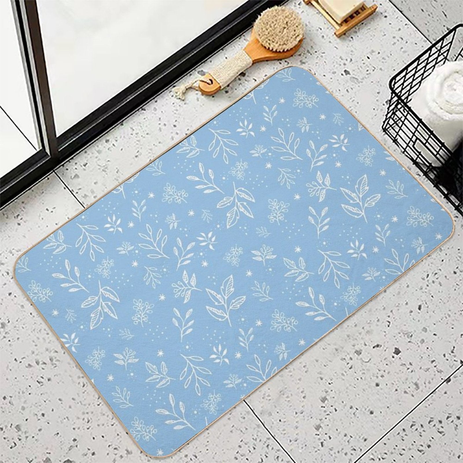Pastel Blue Florals Hand Drawn Pattern  Long-Lasting Bath Mat