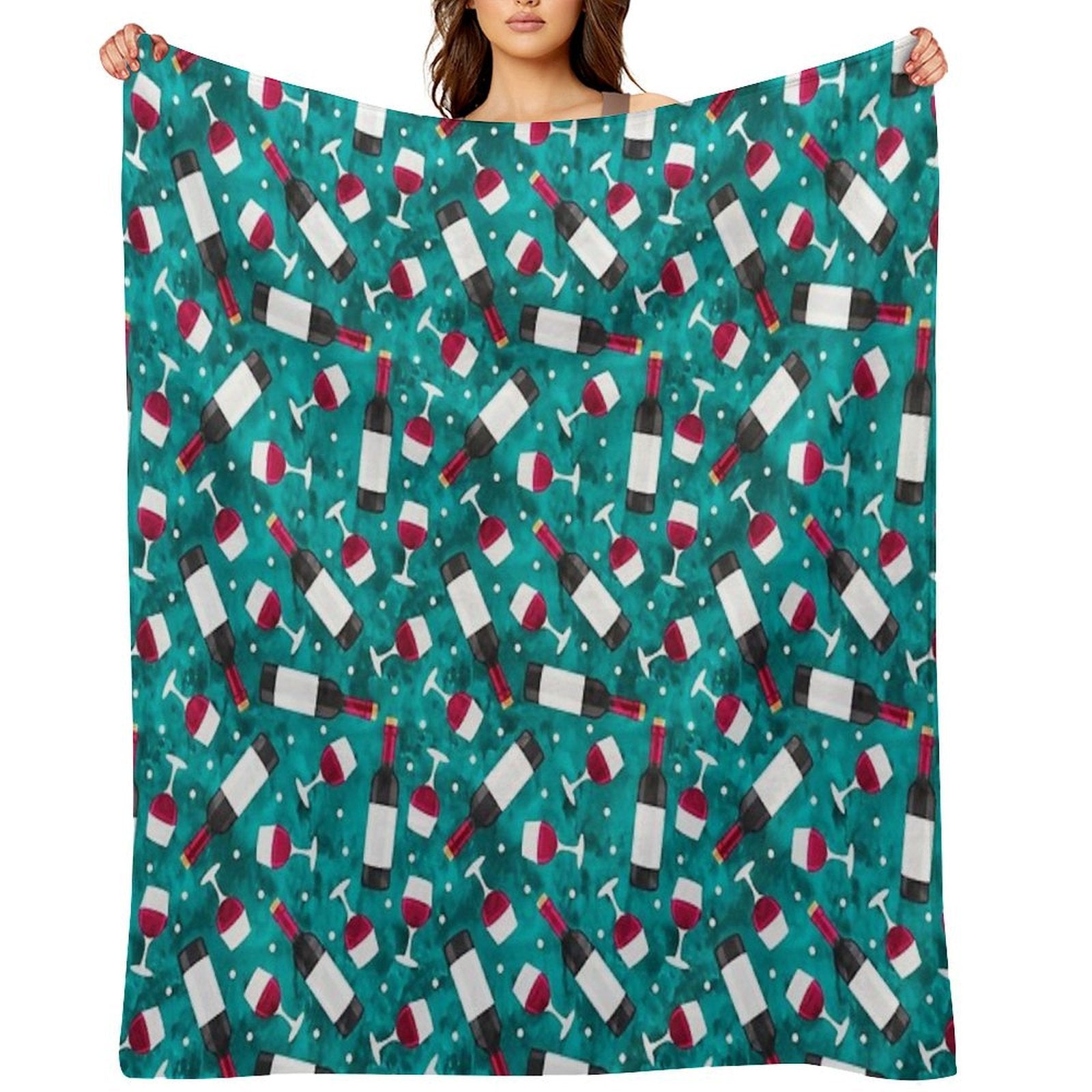 Red Wine - Wine Glasses And Bottles - Teal Multi-functional Throw Blanket