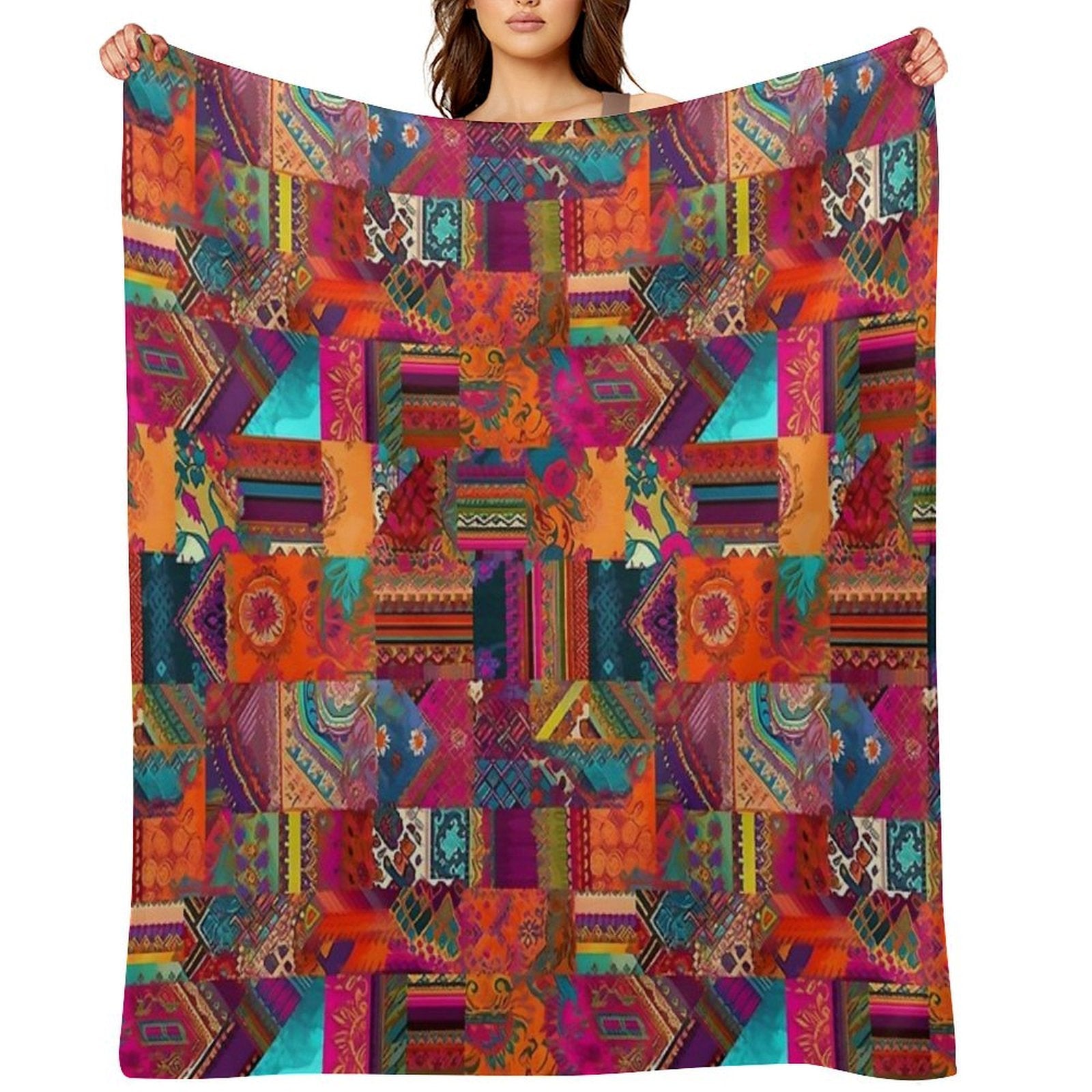 Bohemian Patchwork Style Sustainable Throw Blanket