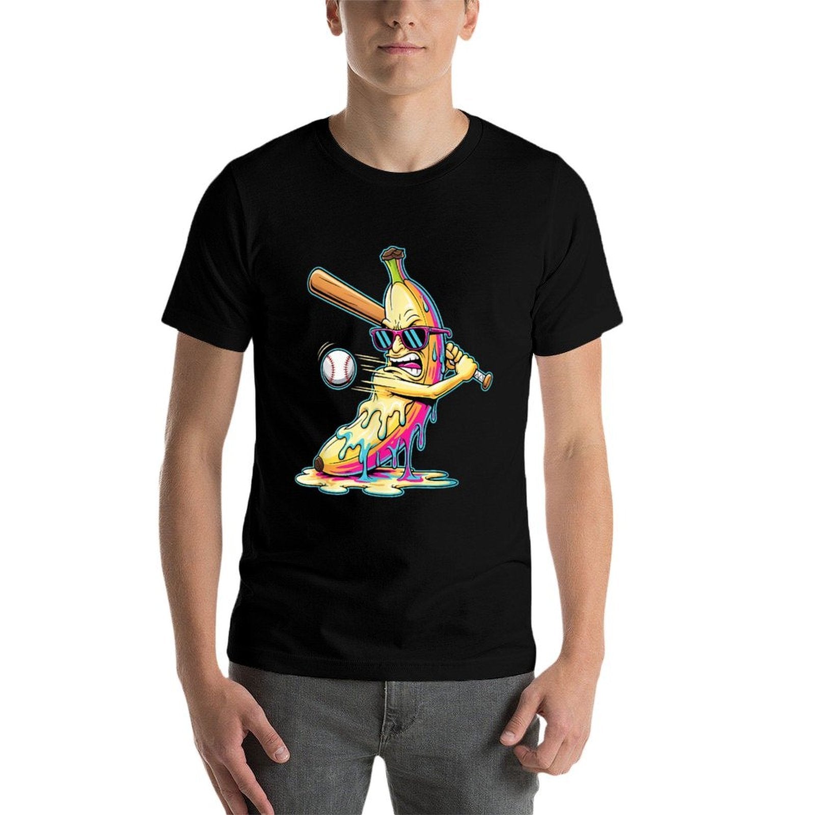 Funny Banana Swinging Baseball Funny Drip Artwork Art  Tagless Design T-Shirt