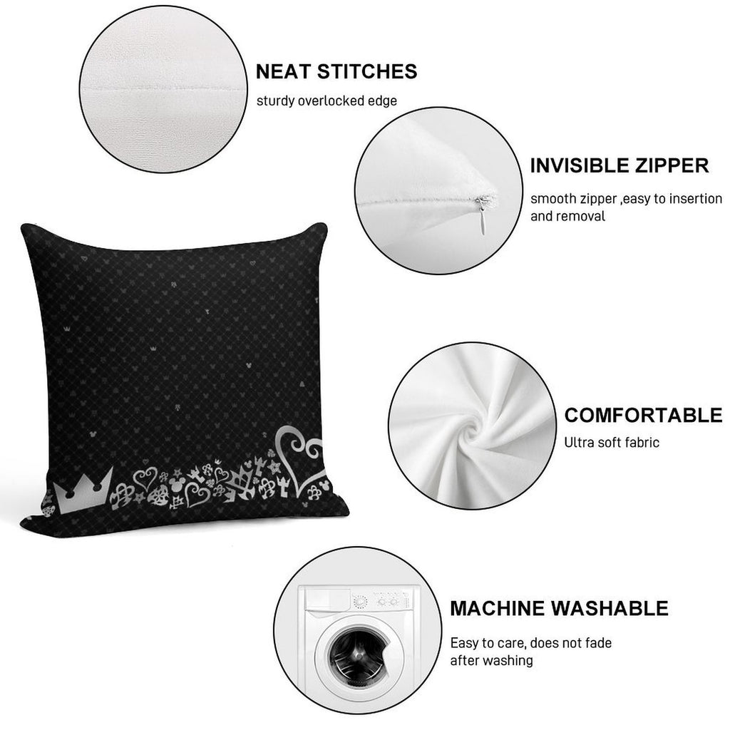 Kingdom Hearts - Black Pattern Soft Hidden Zipper Throw Pillow