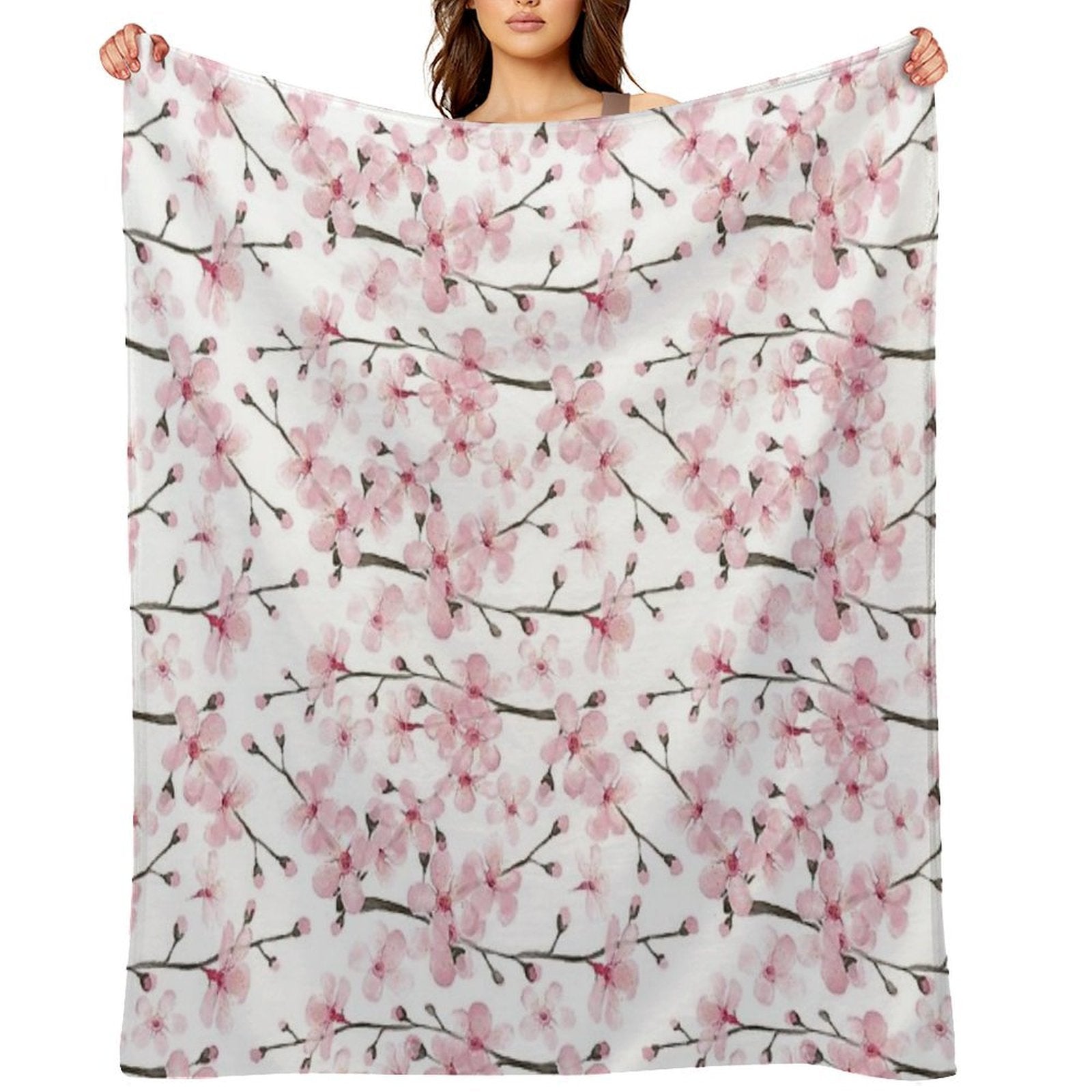 Cherry Blossom Watercolor Art by Magenta Rose Designs Anti-pilling Throw Blanket