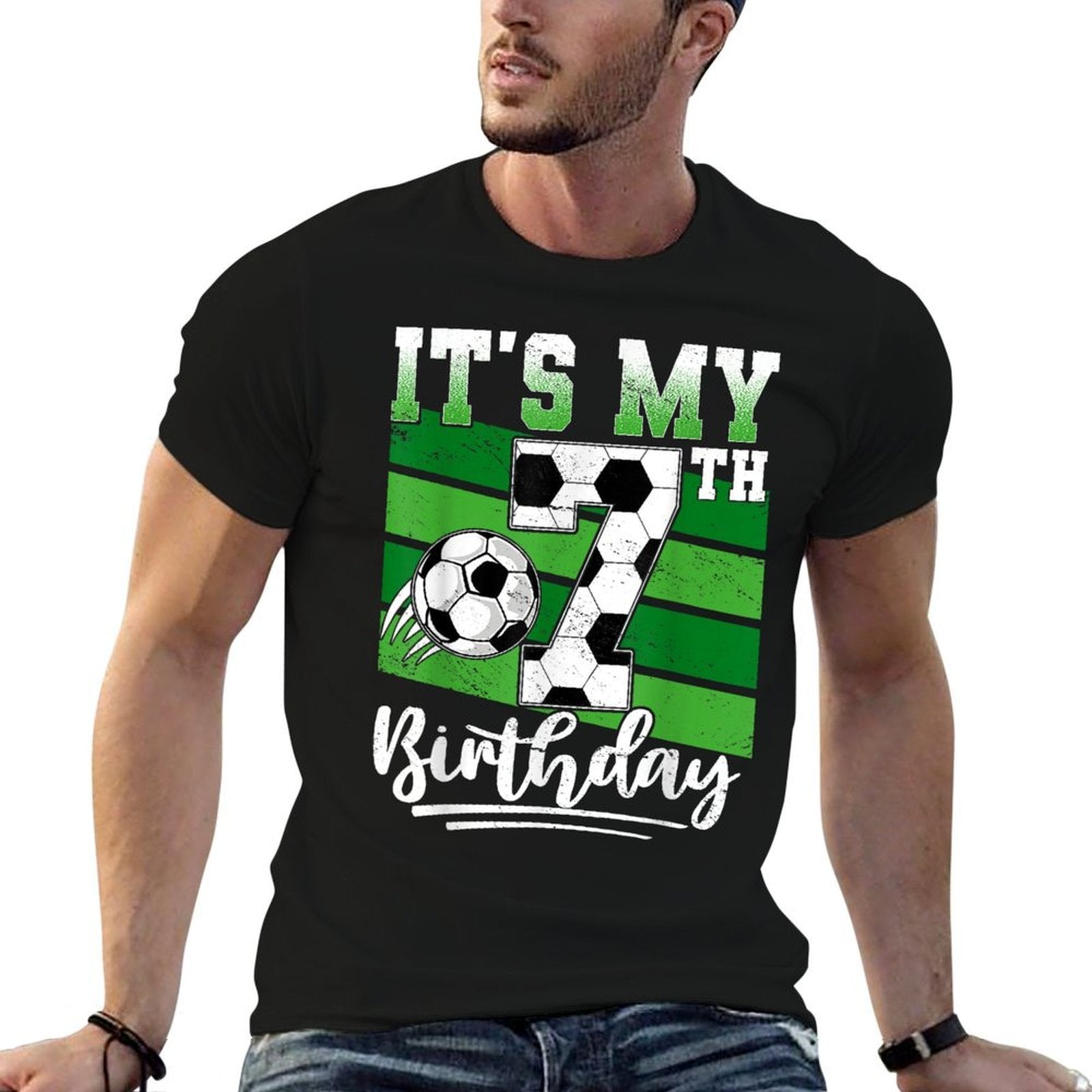 Kids 7 Year Old Birthday Its My 7th Birthday Soccer Ball  Stretchy T-Shirt