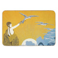 Art Deco Era Fashion, Woman with Birds And Ocean  Rapid-Drying Bath Mat