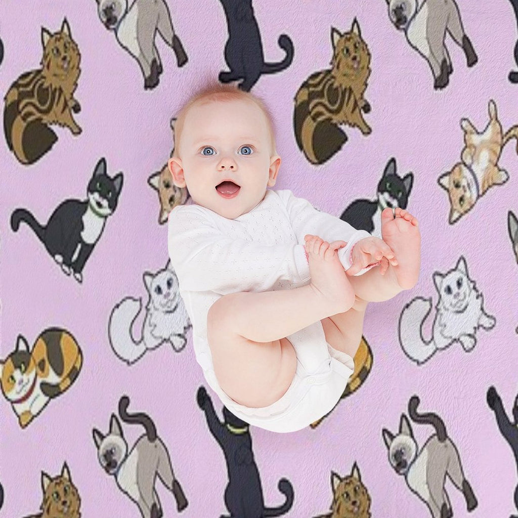 Cat Pattern - Pink Machine-washable Throw Blanket