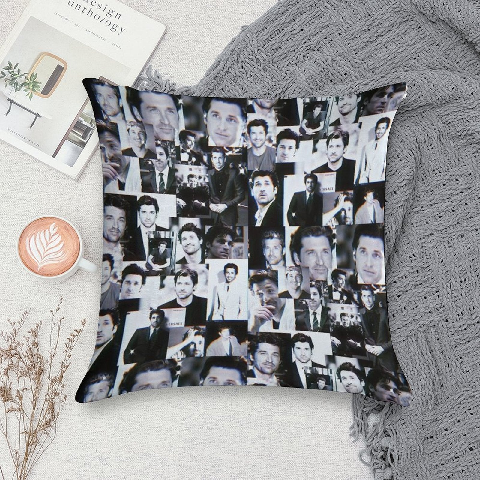 Patrick Dempsey Collage Soft Luxury Feel Throw Pillow
