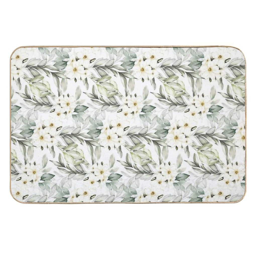 Green Leaves And Flower Blossom Pattern  Dirt-Trapping Bath Mat
