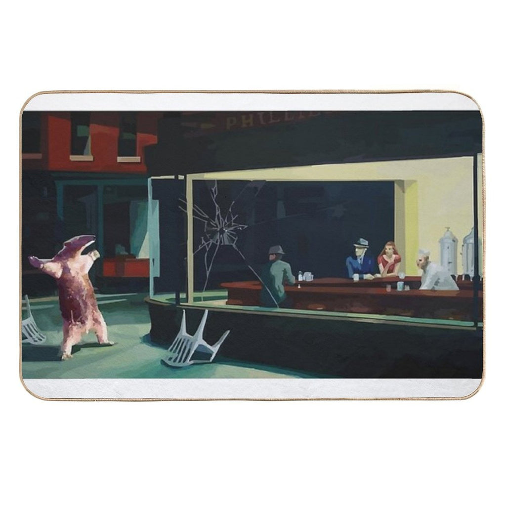 Banksy Nighthawks Anteater Edward Hopper  Long-Lasting Bath Mat
