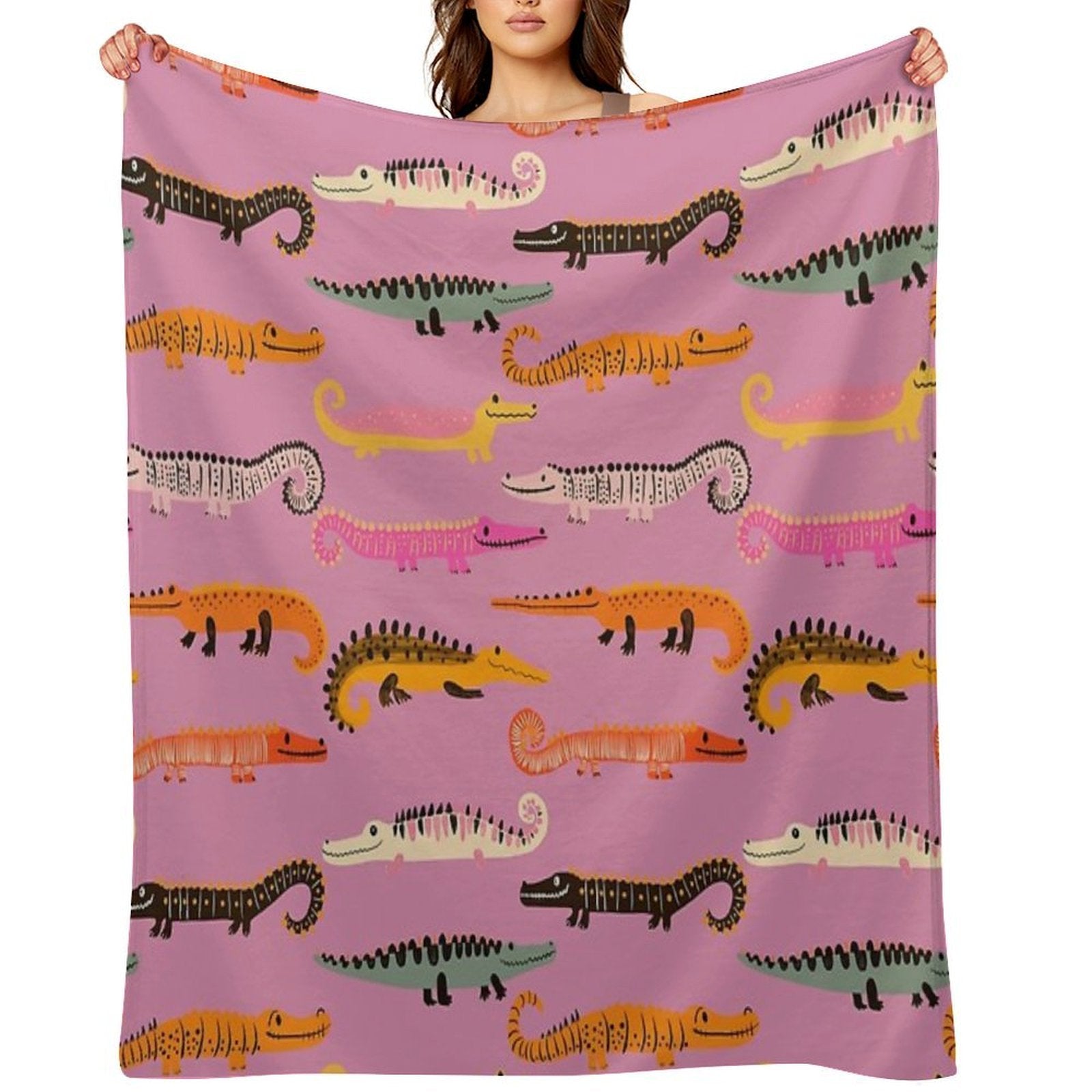 Alligator Crocodile on Pink Multi-functional Throw Blanket
