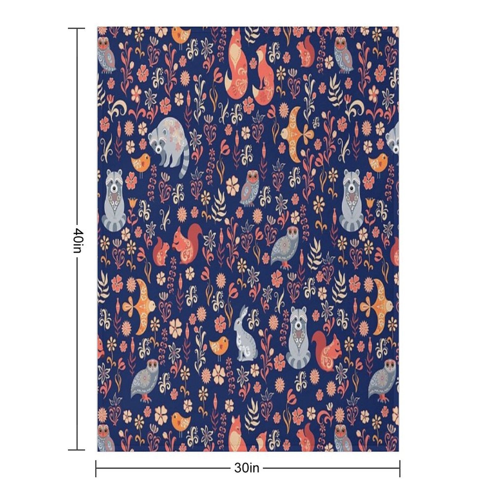 Fairy-tale Forest. Fox, Bear, Raccoon, Owls, Rabbits, Flowers And Herbs on A White Background. Seamless Pattern. Wrinkle-free Throw Blanket