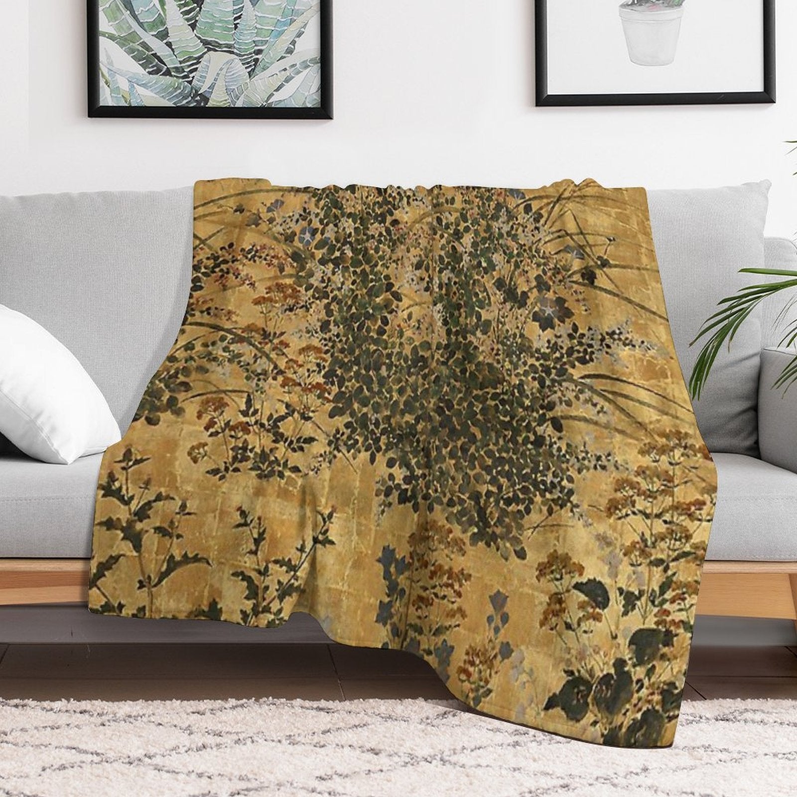 Vintage Japanese Floral Gold Leaf Screen With Morning Glory Multi-functional Throw Blanket