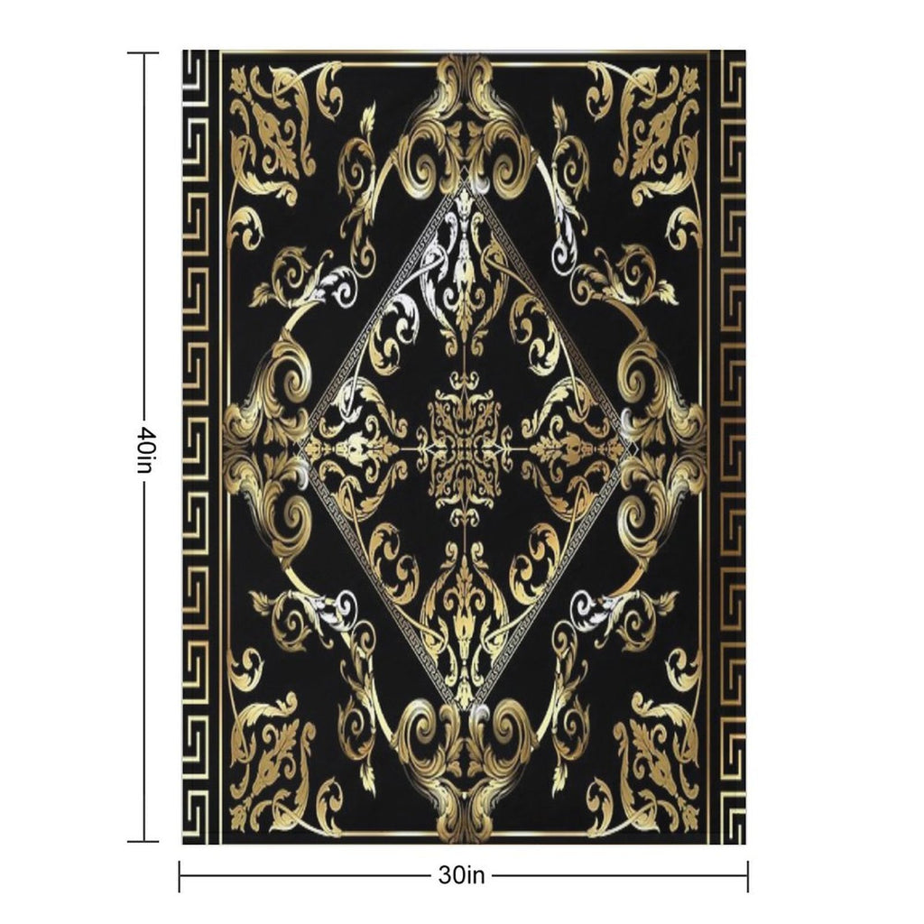 Ornate Baroque Filigree Gold Black Waves Greek Meander All-season Throw Blanket