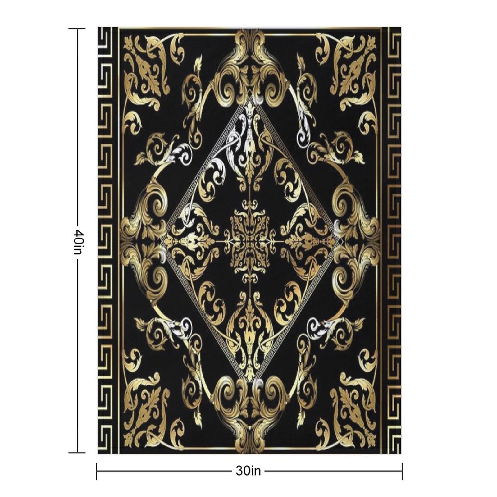 Ornate Baroque Filigree Gold Black Waves Greek Meander All-season Throw Blanket