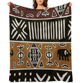 African Mud Cloth with Elephants Plush Throw Blanket