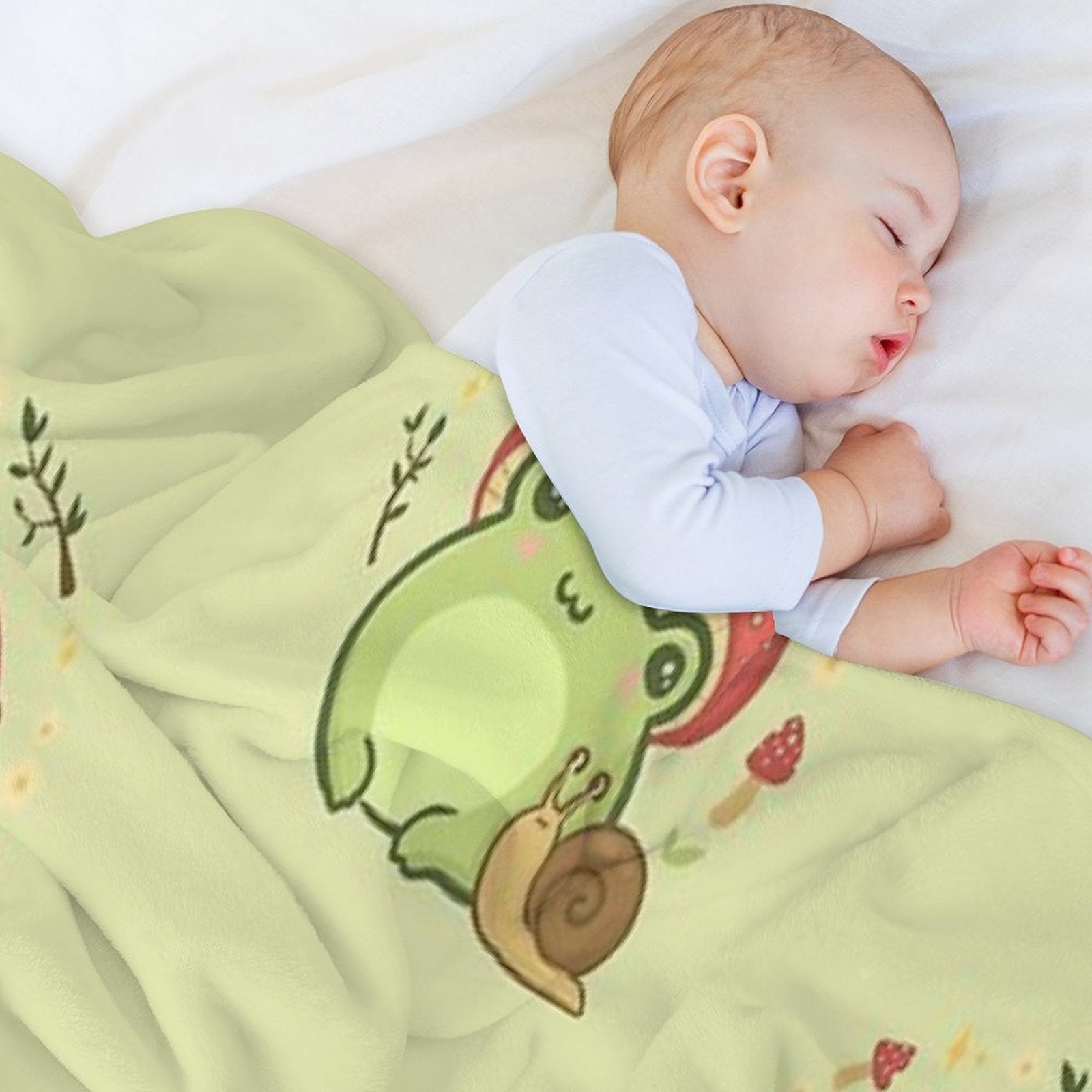 Cute Kawaii Frog with Toadstool Mushroom Hat And Snail Cottagecore Aesthetic Love Machine-washable Throw Blanket