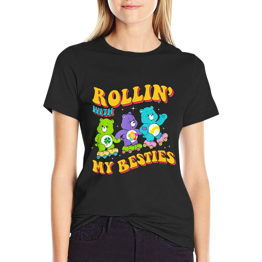 Care Bears Rollin With My Besties Vintage Skating Trio  Ribbed Collar T-Shirt