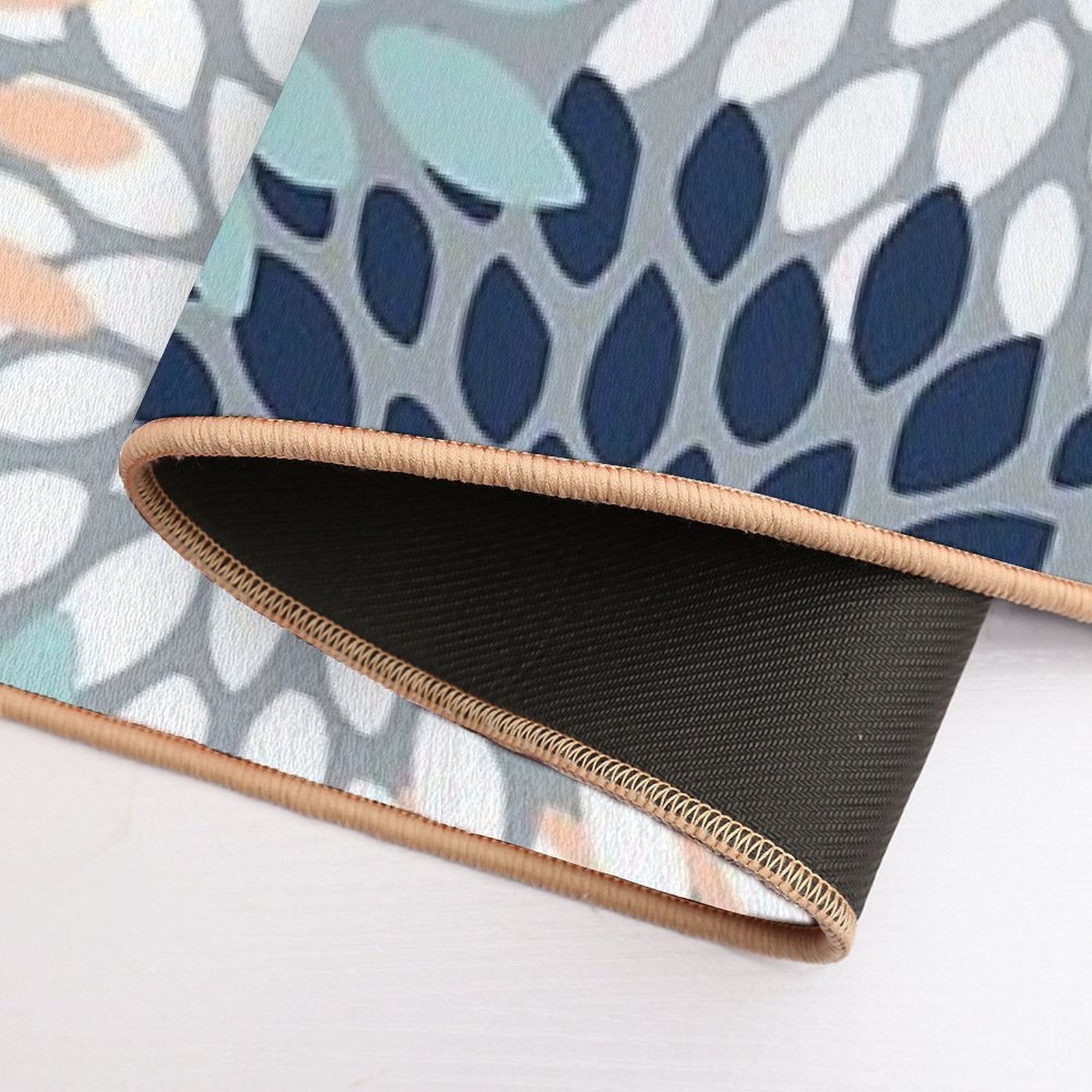 Floral Bloom, Navy, Peach, Aqua, Gray  Rapid-Drying Bath Mat