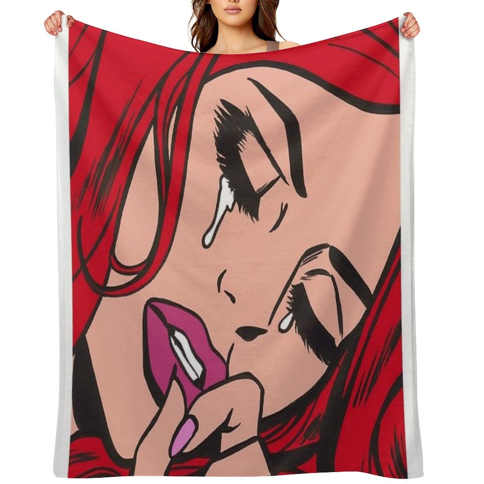 Red Crying Comic Girl Eco-conscious Throw Blanket