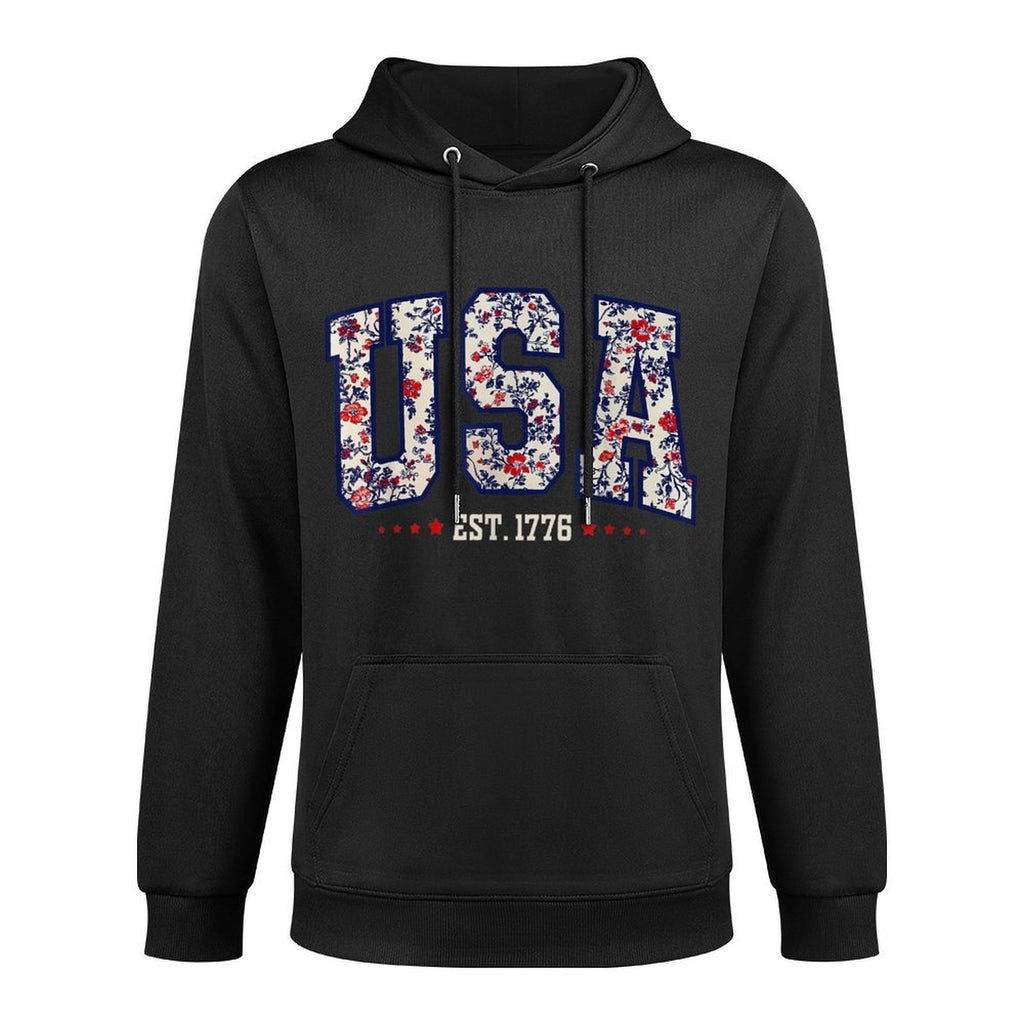 Women Floral USA Est 1776 Girly 4th of July American Girl Casual Wear Hoodie