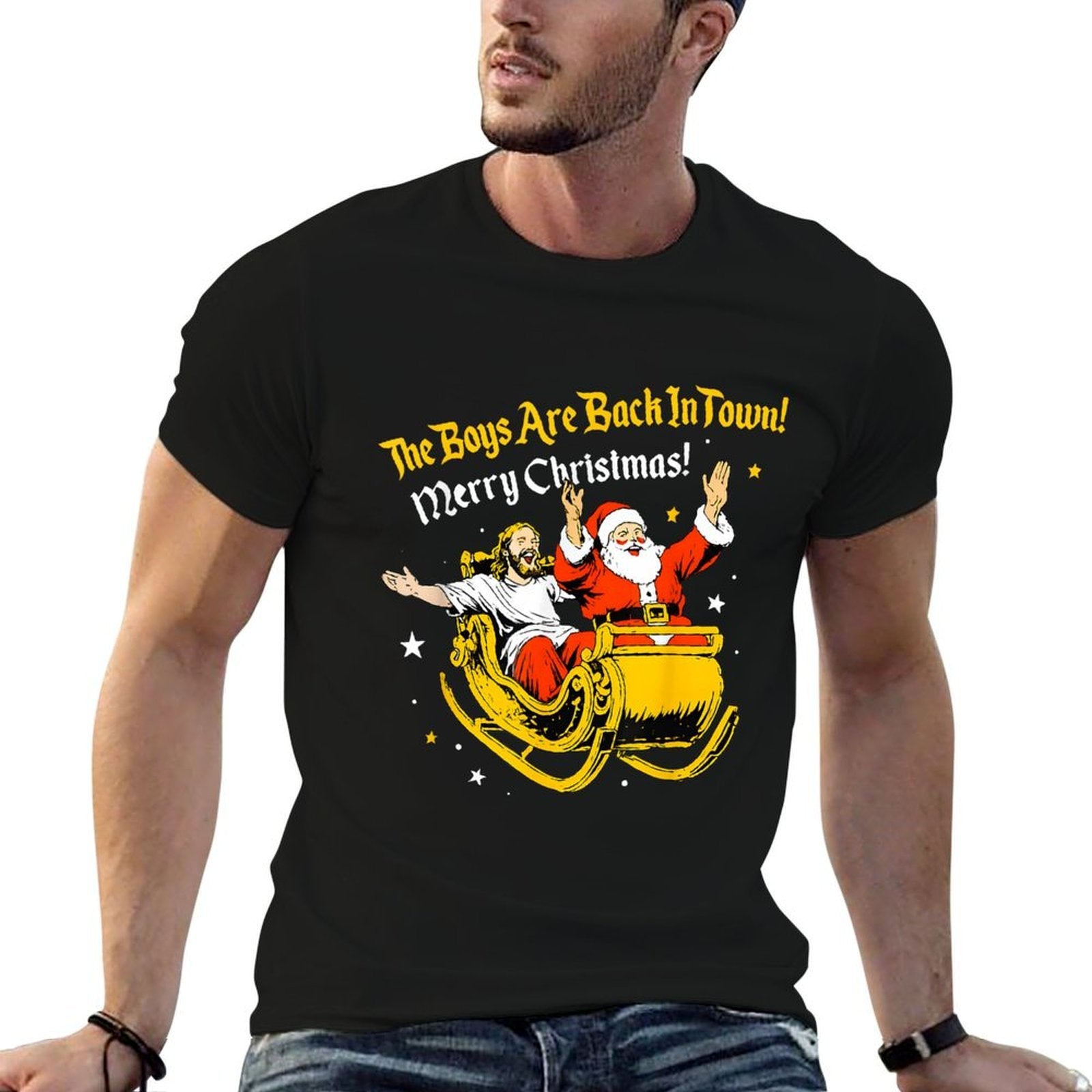 Jesus And Santa The Boys Are Back in Town Funny Christmas Comfortable T-Shirt