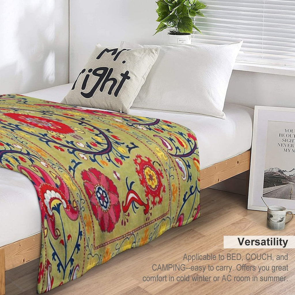 Lakai Suzani Uzbekistan Floral Embroidery Print Travel-friendly Throw Blanket