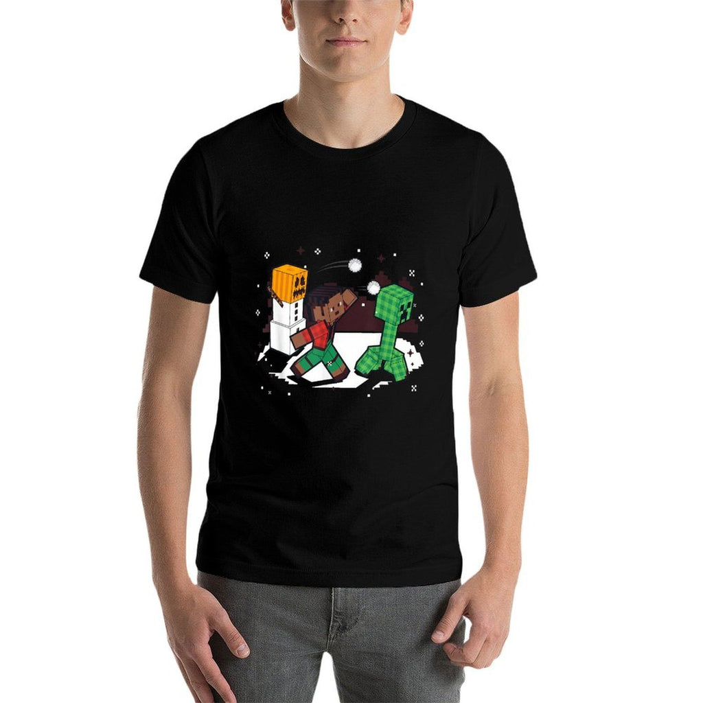 Minecraft Winter Creeper Snowball Fight Scene  Eco-friendly Material T-Shirt