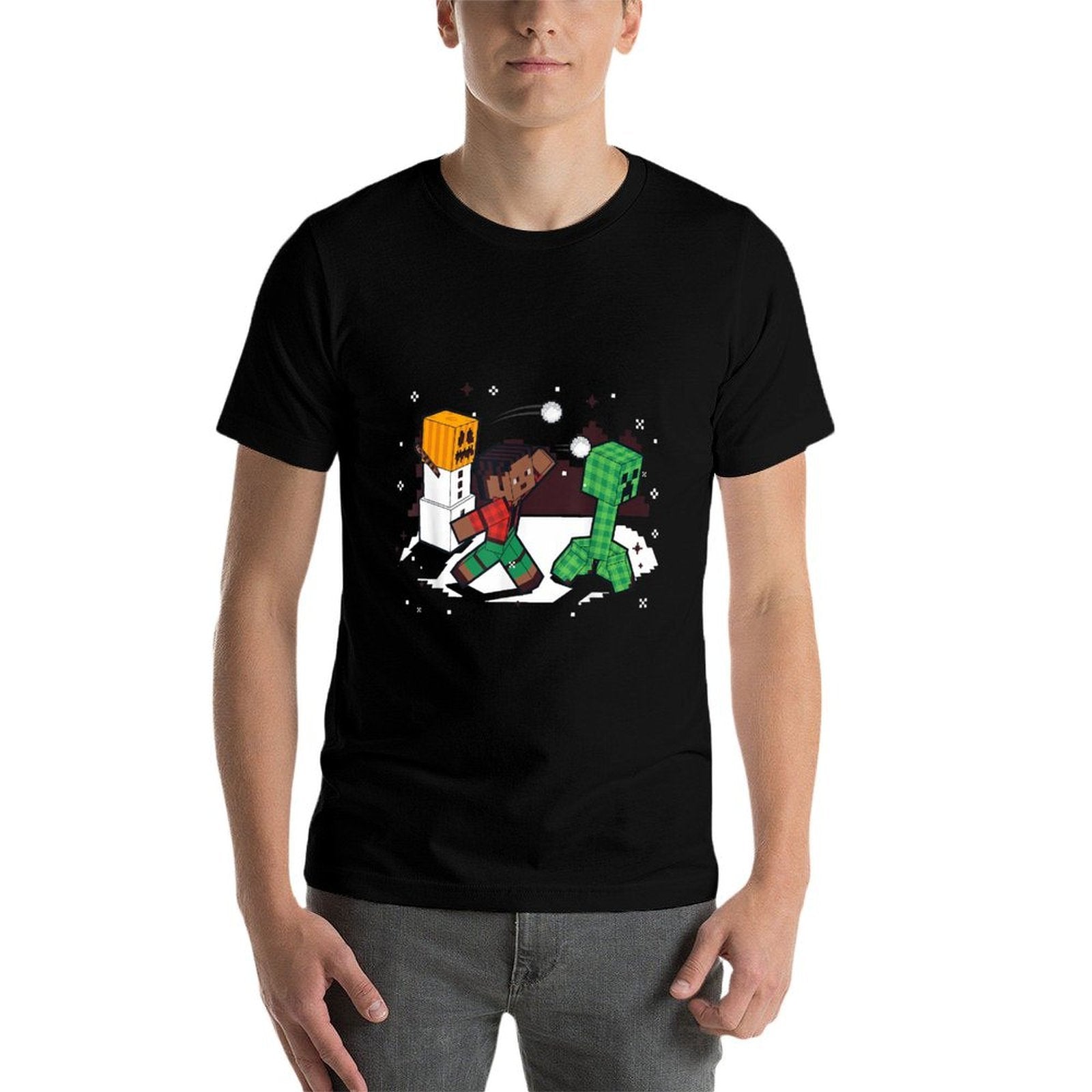 Minecraft Winter Creeper Snowball Fight Scene  Eco-friendly Material T-Shirt