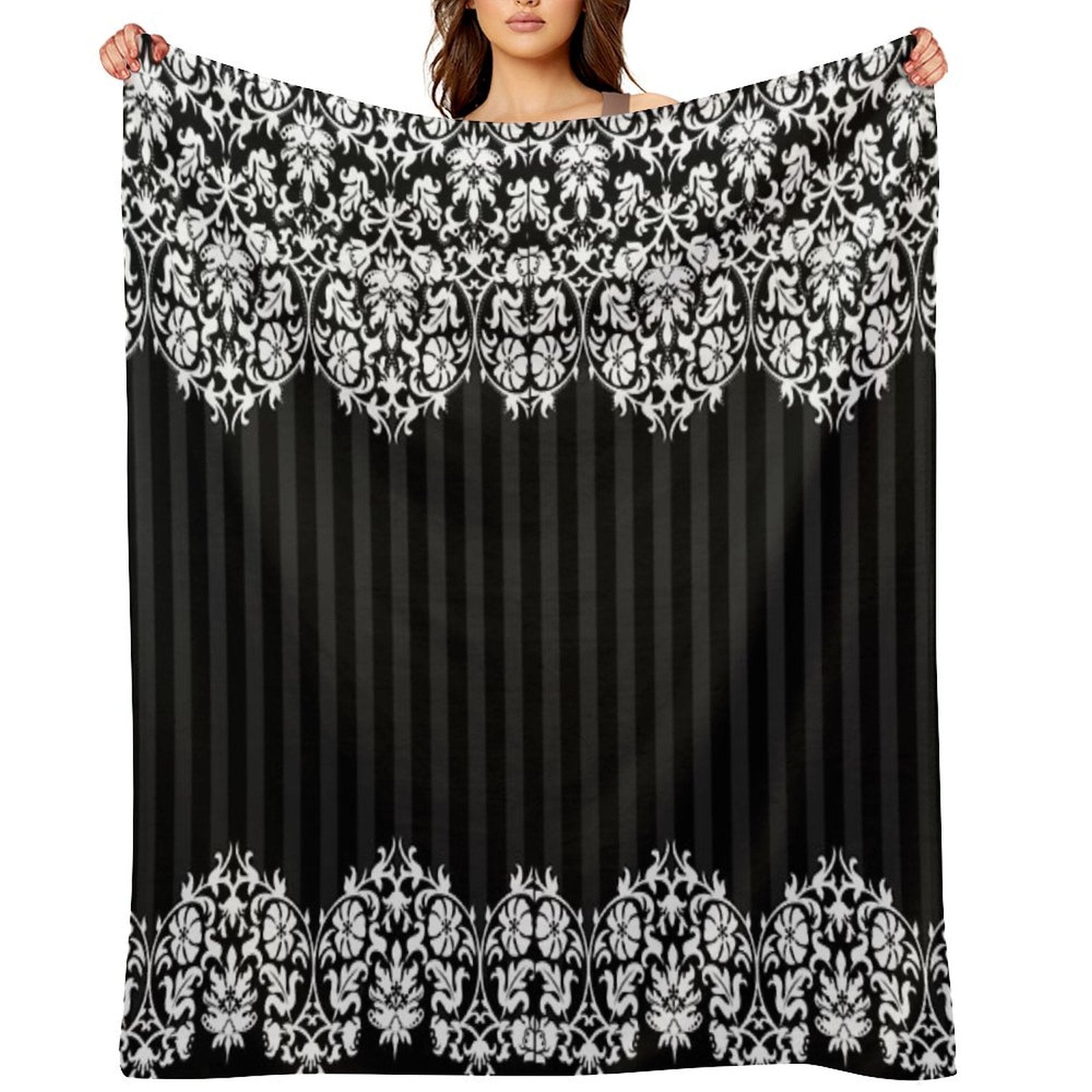 Black And White Damask Pattern Compact Throw Blanket
