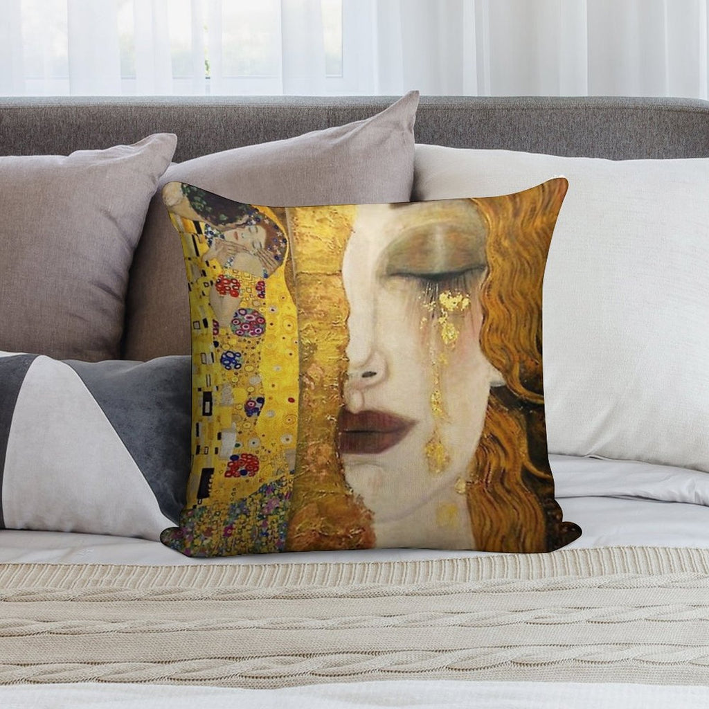 Golden Tears - Gustav Klimt Soft Luxury Feel Throw Pillow