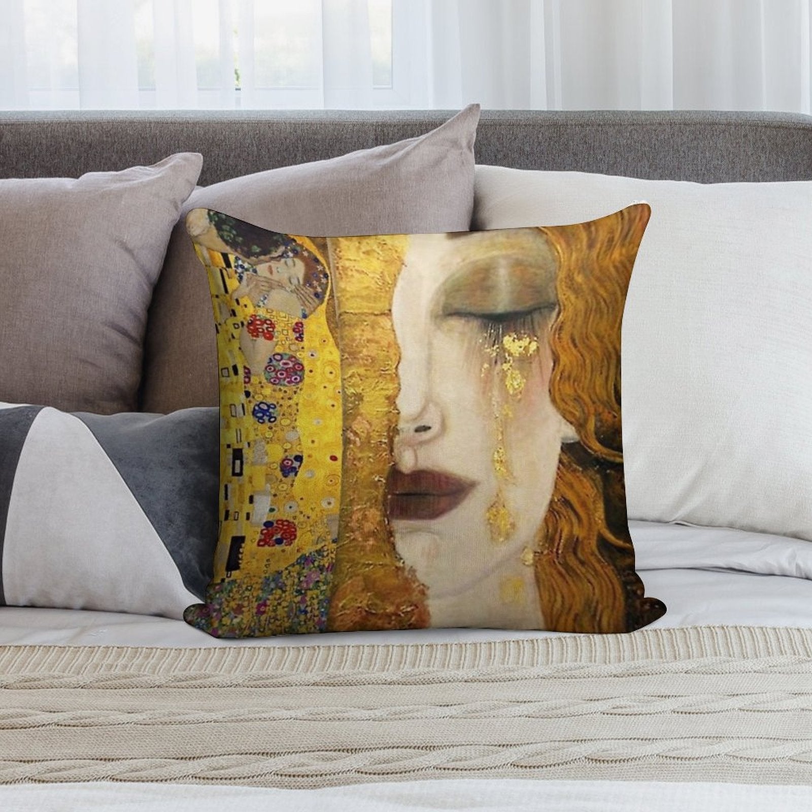 Golden Tears - Gustav Klimt Soft Luxury Feel Throw Pillow