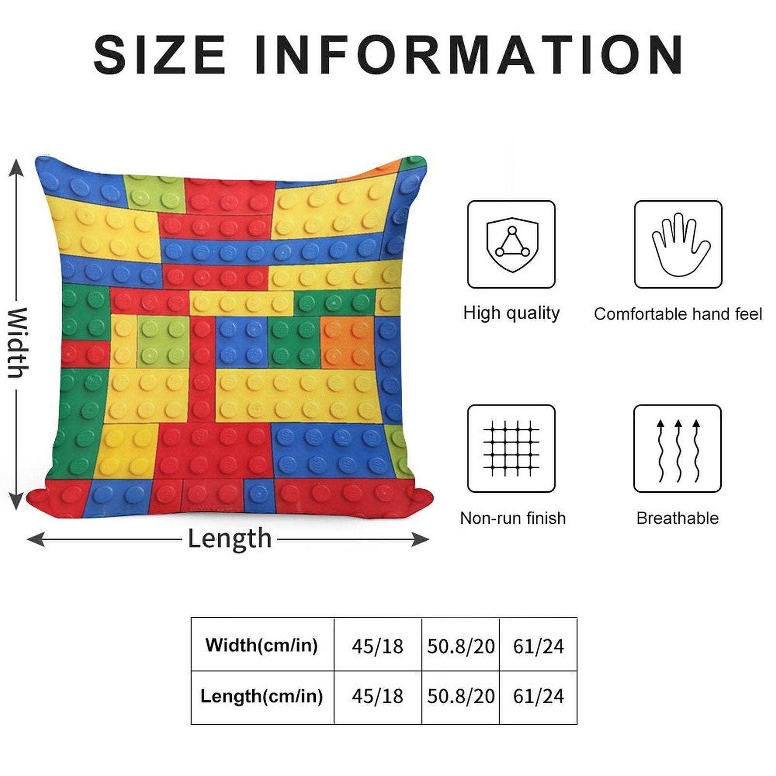 Colorful Bricks Design Soft Short Plush Fabric Throw Pillow