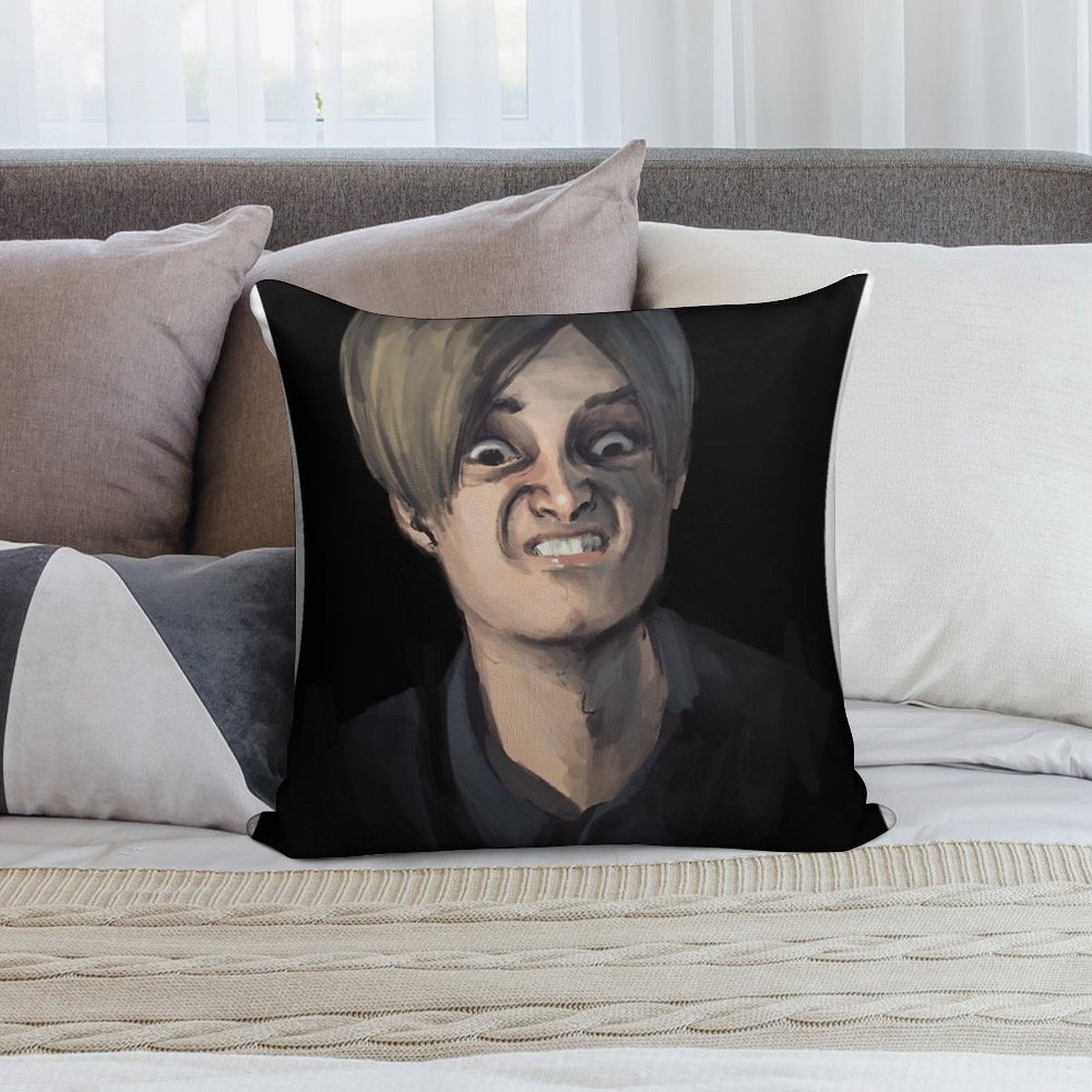 Leon Kennedy The Face - Resident Evil 2 Soft Fade-Resistant Throw Pillow