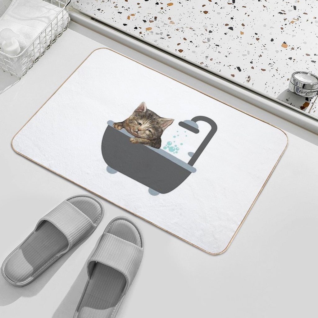 Bath Cat A Funny And Cute Lazy Cat Design  Pet-Safe Bath Mat