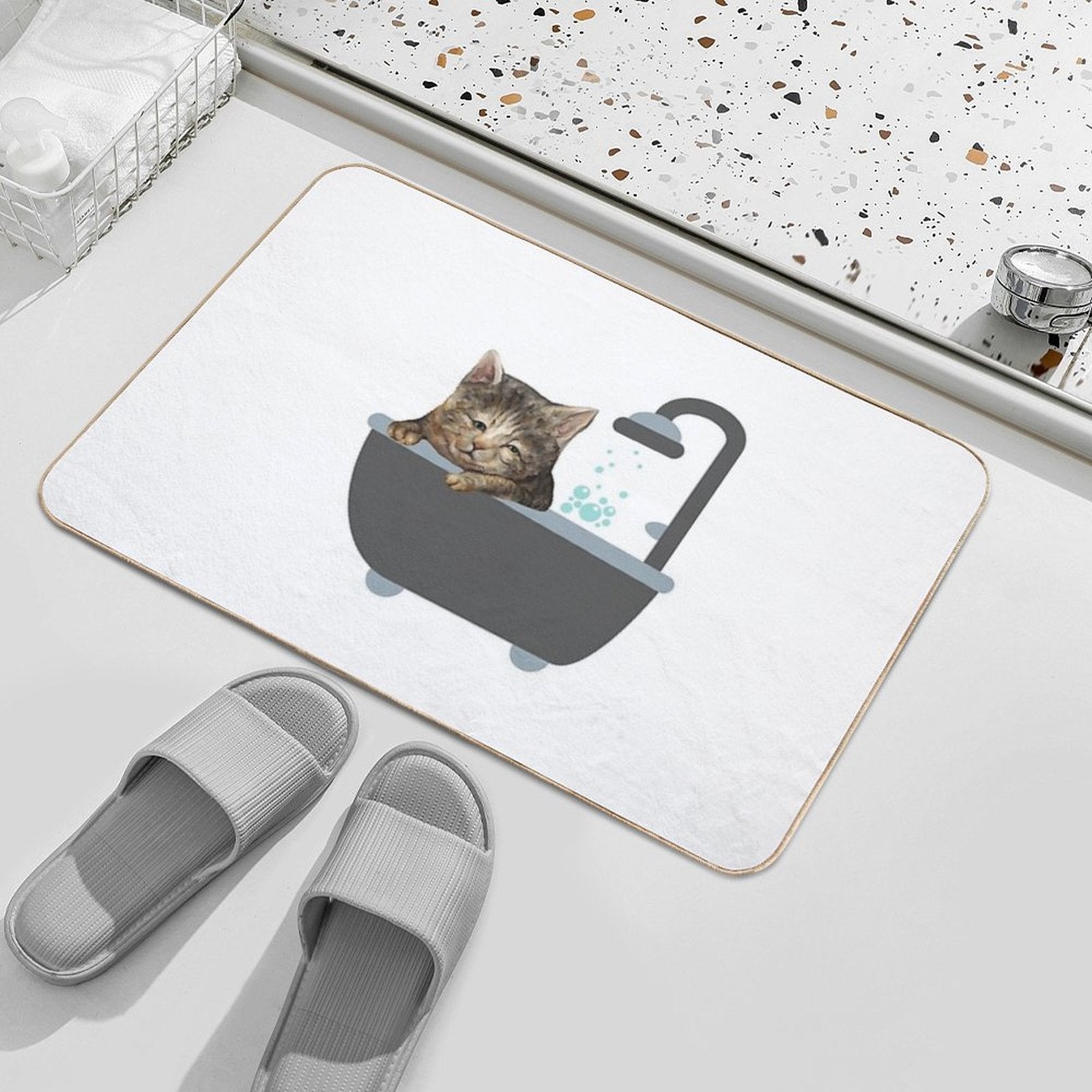 Bath Cat A Funny And Cute Lazy Cat Design  Pet-Safe Bath Mat