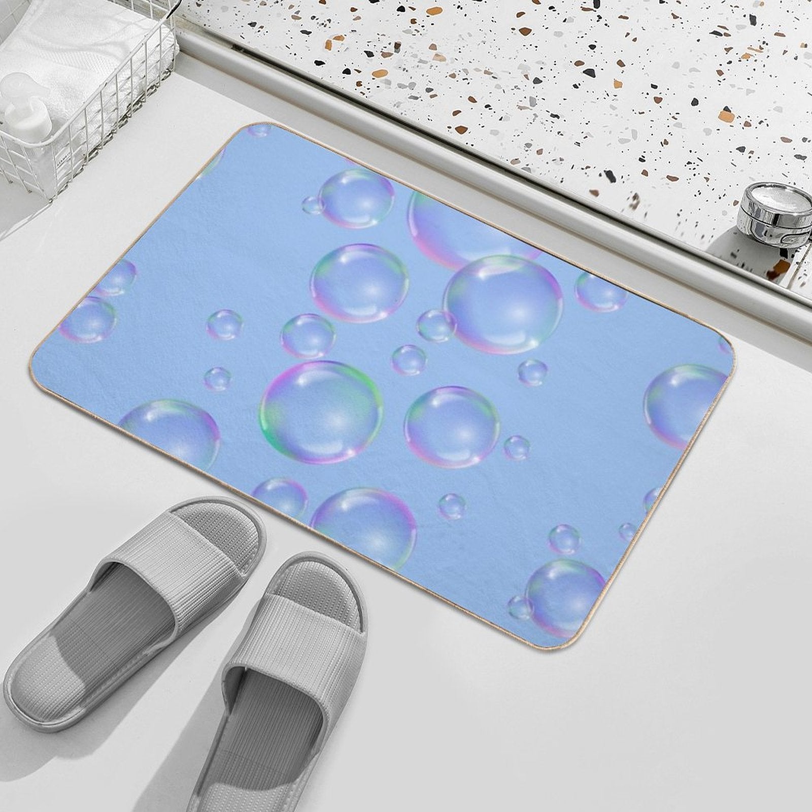 Colorful Bubbles Pattern - Light Blue Background  Odorless Bath Mat