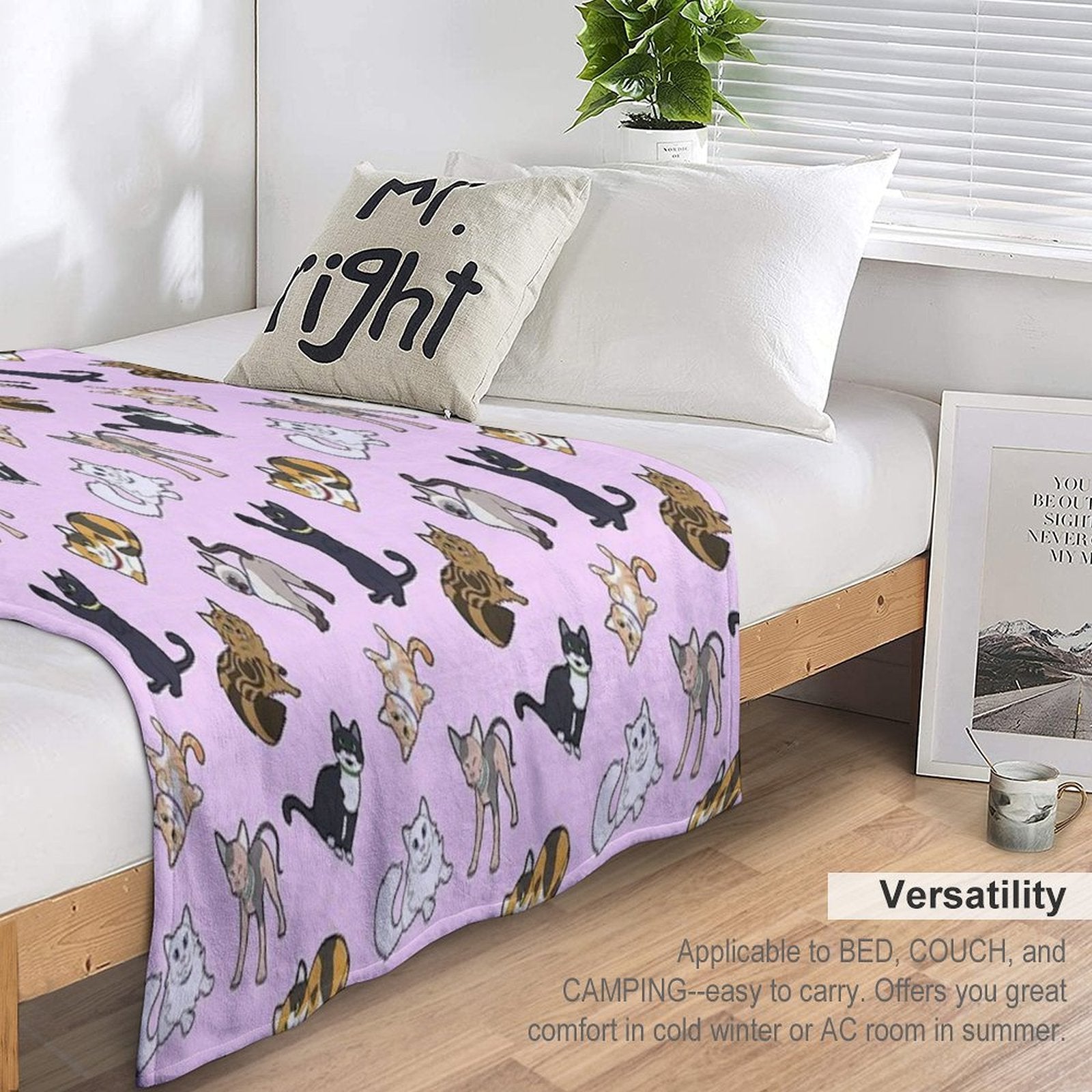 Cat Pattern - Pink Machine-washable Throw Blanket