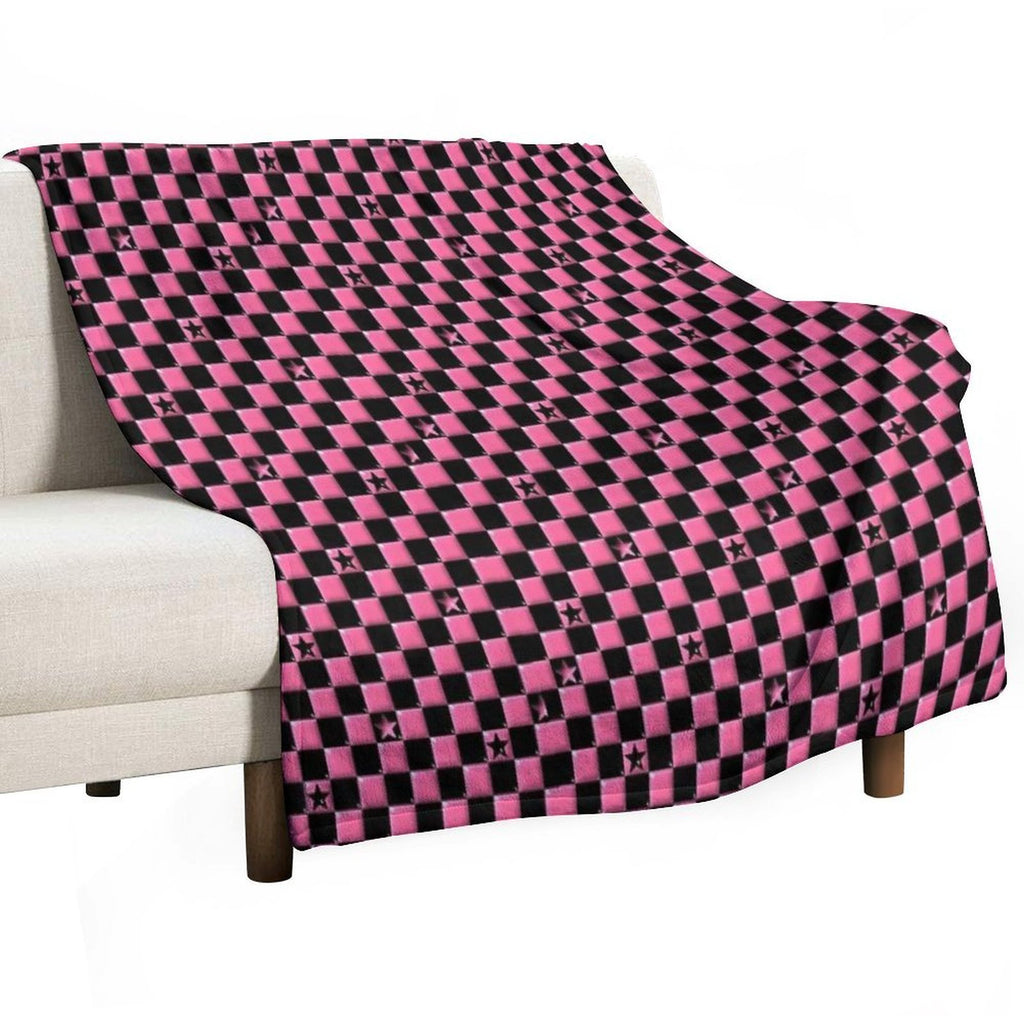 Emo Black And Pink Stars Machine-washable Throw Blanket