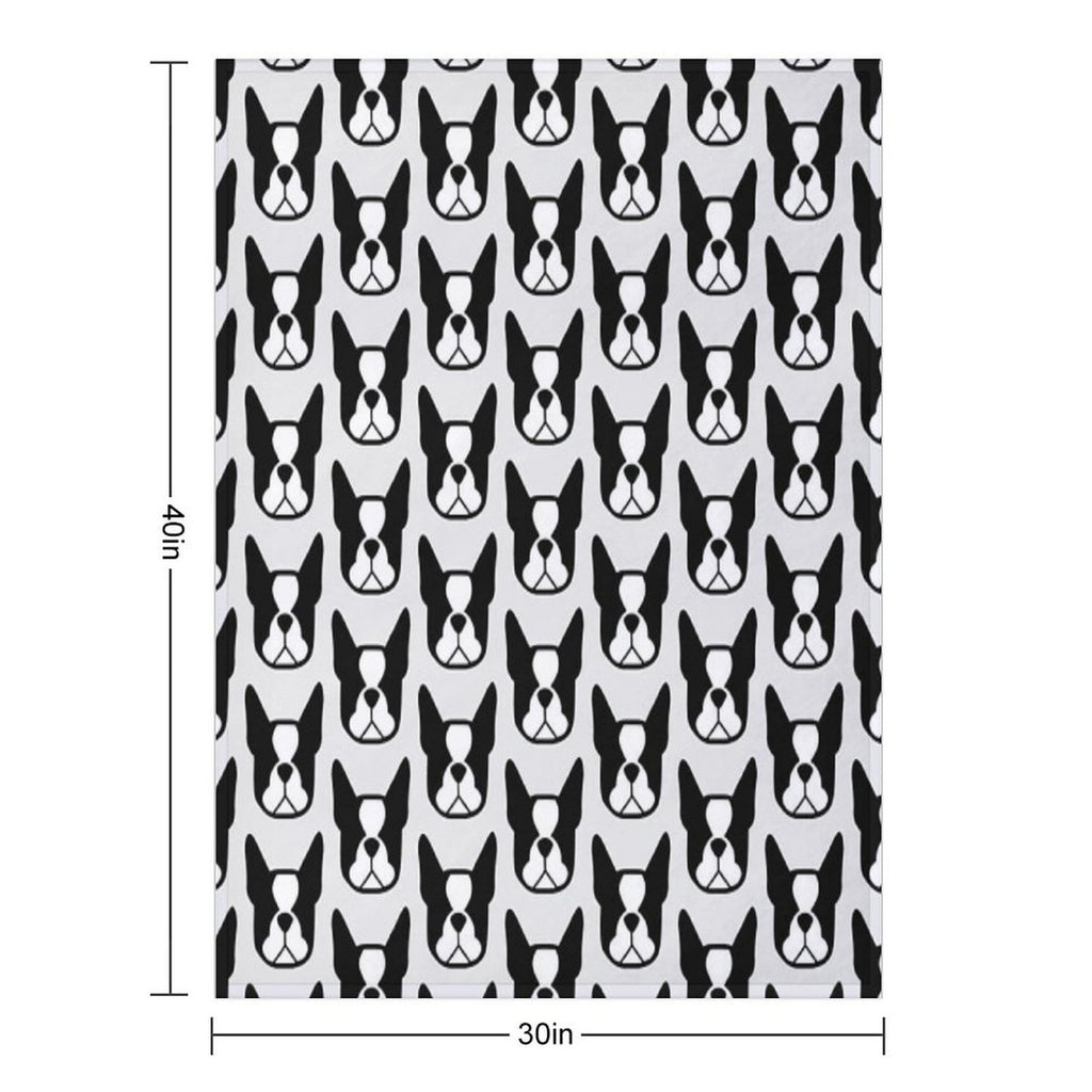Boston Terrier Face in Black And White - Bold Boston Silhouette - Copyright Smooshface United - Boston Terrier Gift Machine-washable Throw Blanket