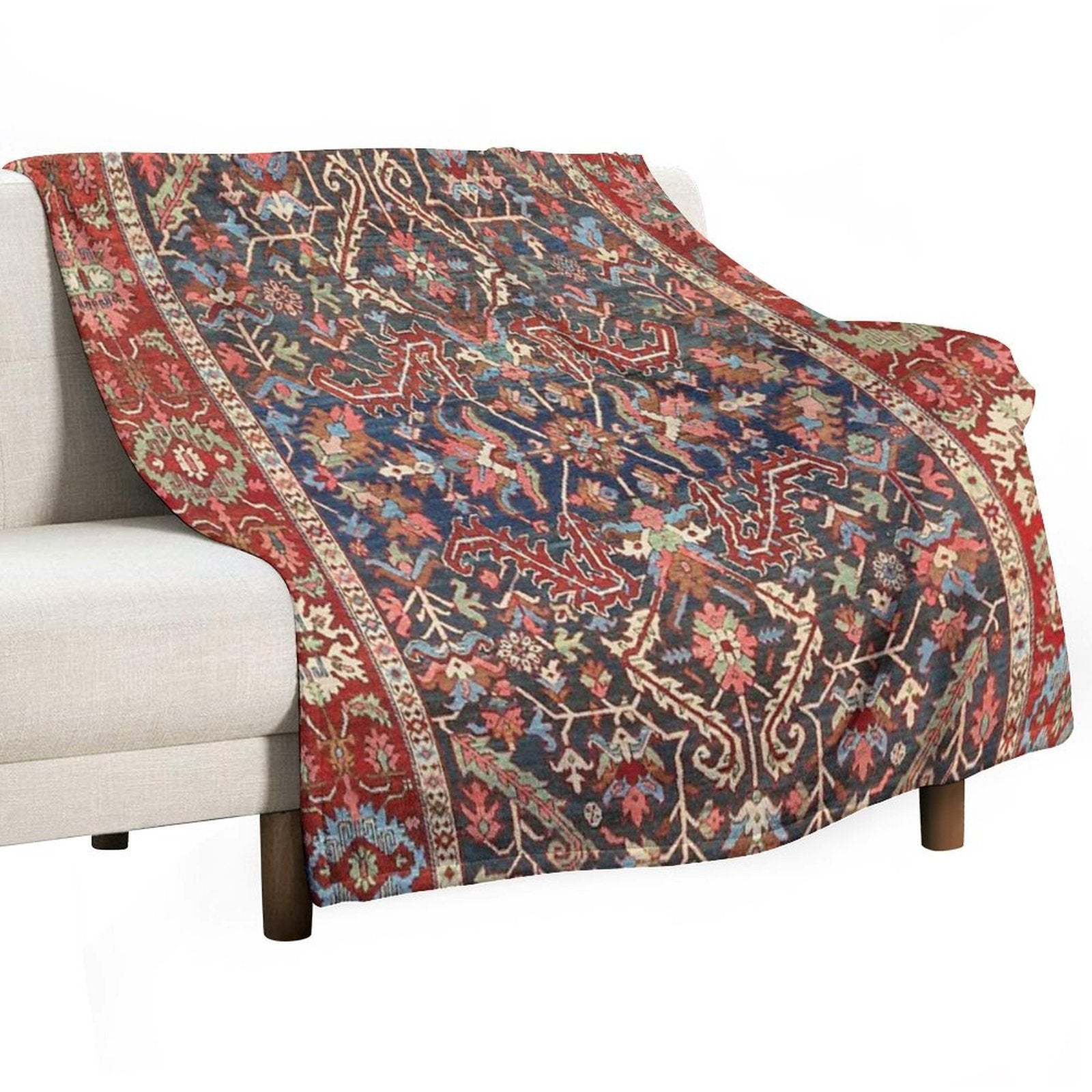 Antique Floral Persian Carpet Print Gift-ready Throw Blanket