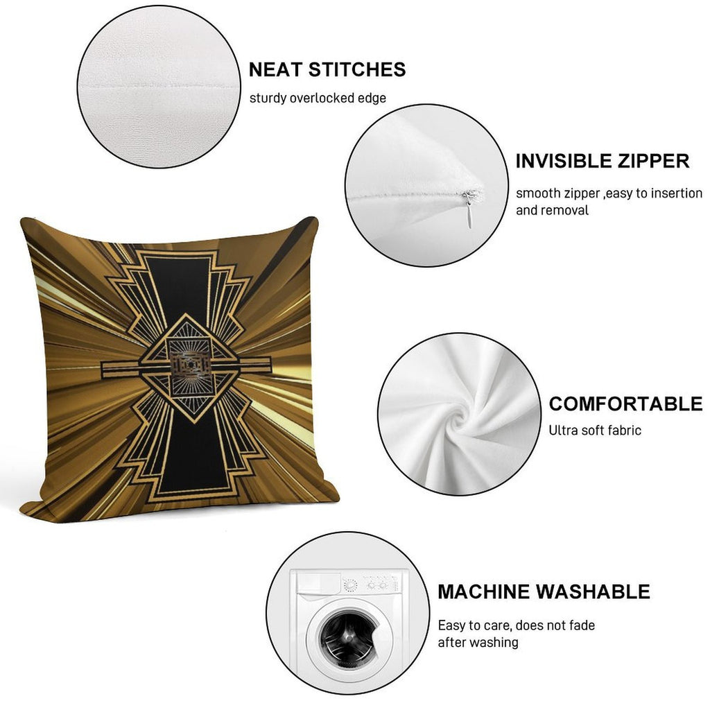 Art Deco Nouveau Black And Gold Shimmer Trendy Geometric Design Soft Short Plush Fabric Throw Pillow
