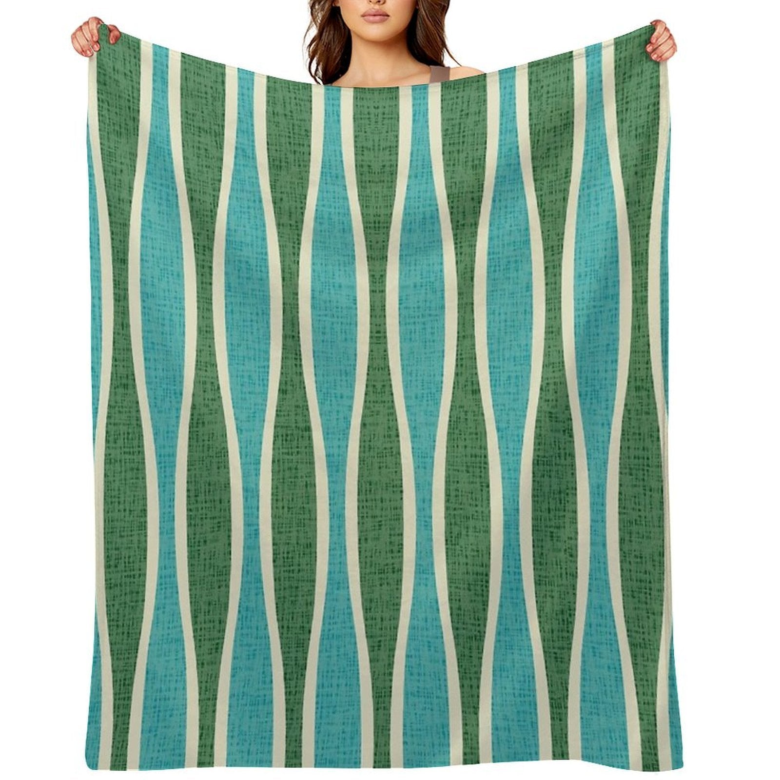 Retro Tiki Pin Stripes 343 Green And Turquoise Sustainable Throw Blanket