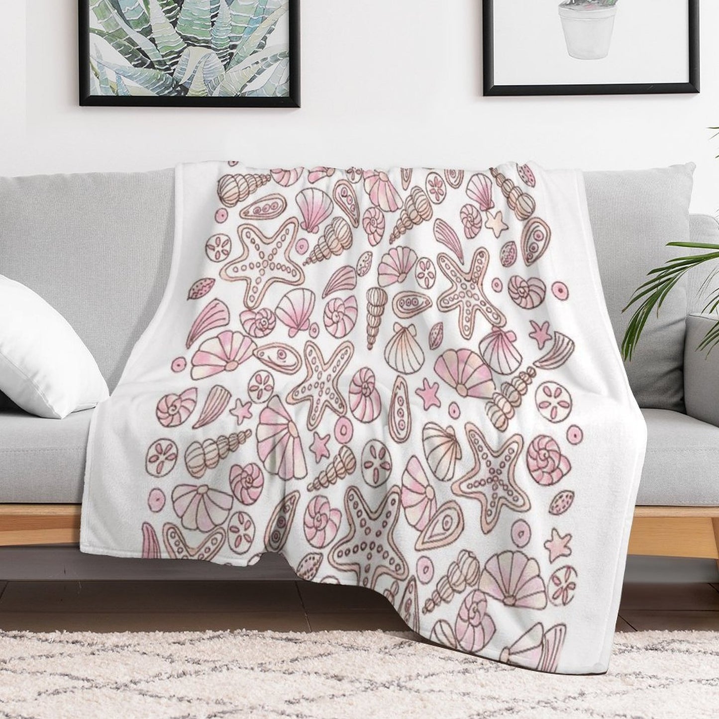 Millennial Pink Seashells Quick-dry Throw Blanket