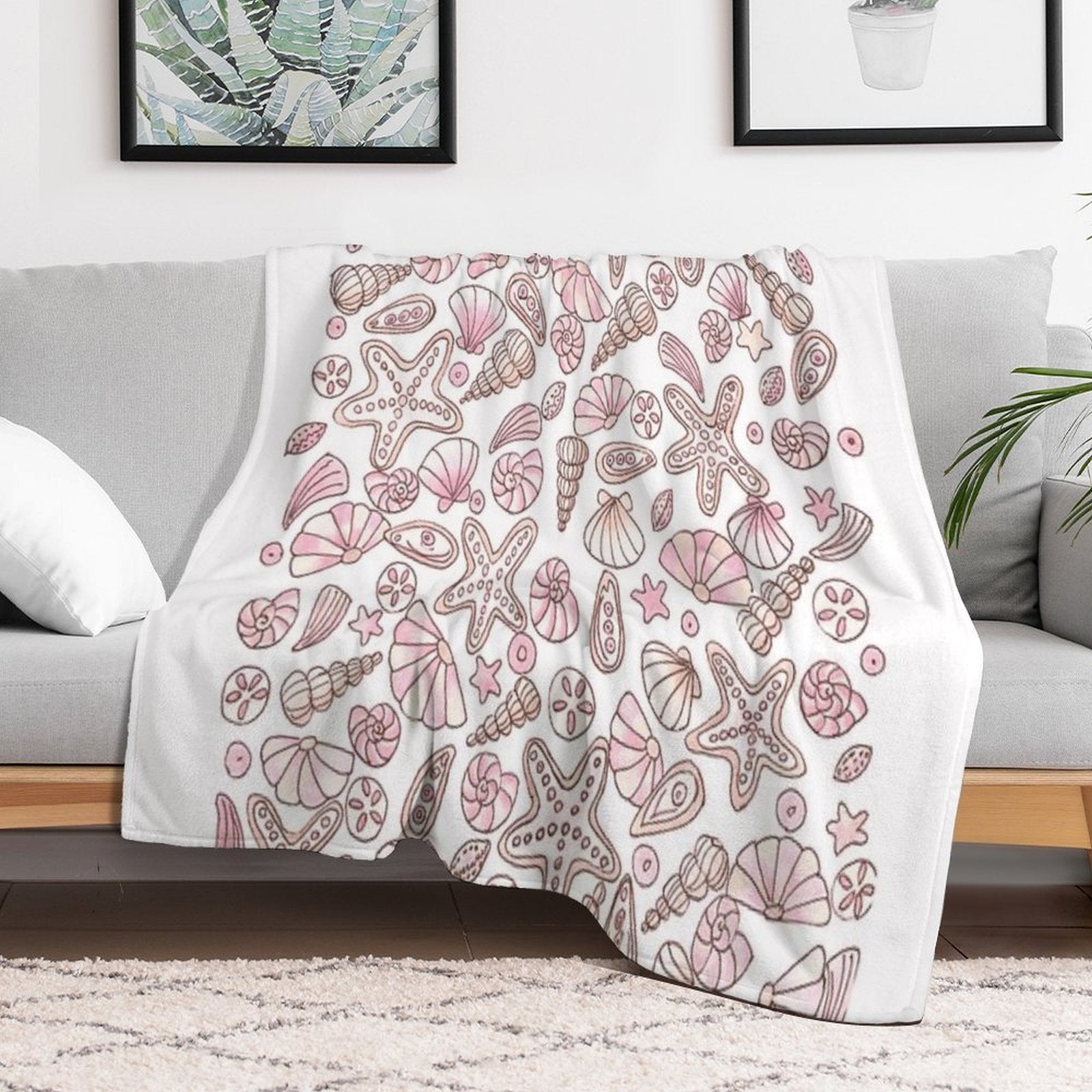Millennial Pink Seashells Quick-dry Throw Blanket