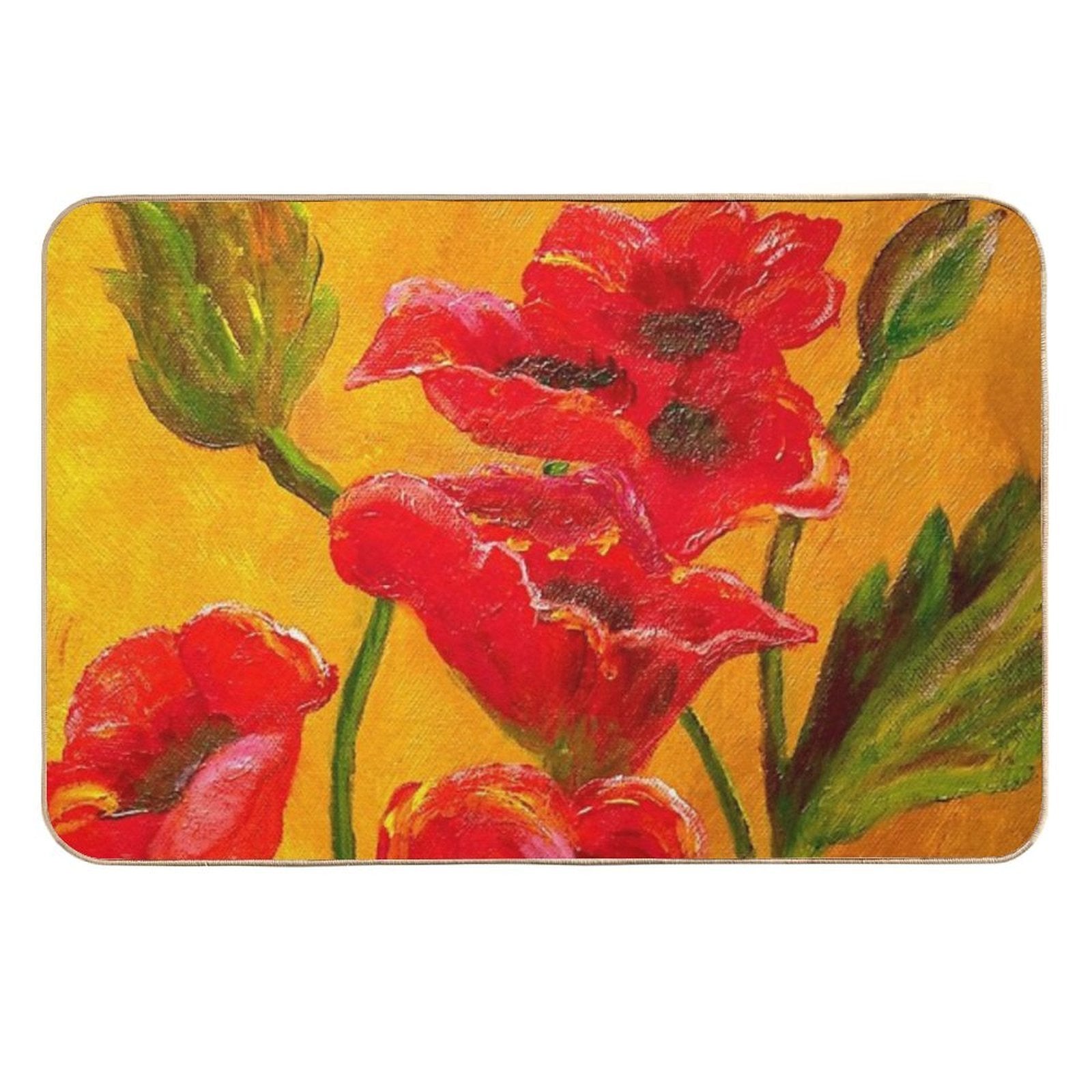Red Floral Burnt Orange Autumn Pattern  Easy Maintenance Bath Mat