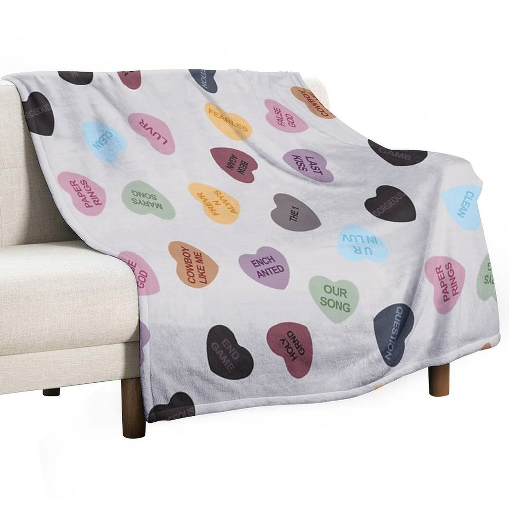 Eras Candy Hearts  Home Decor Merch Fandom Small Support  HECKINFAROUT Easy Care Throw Blanket