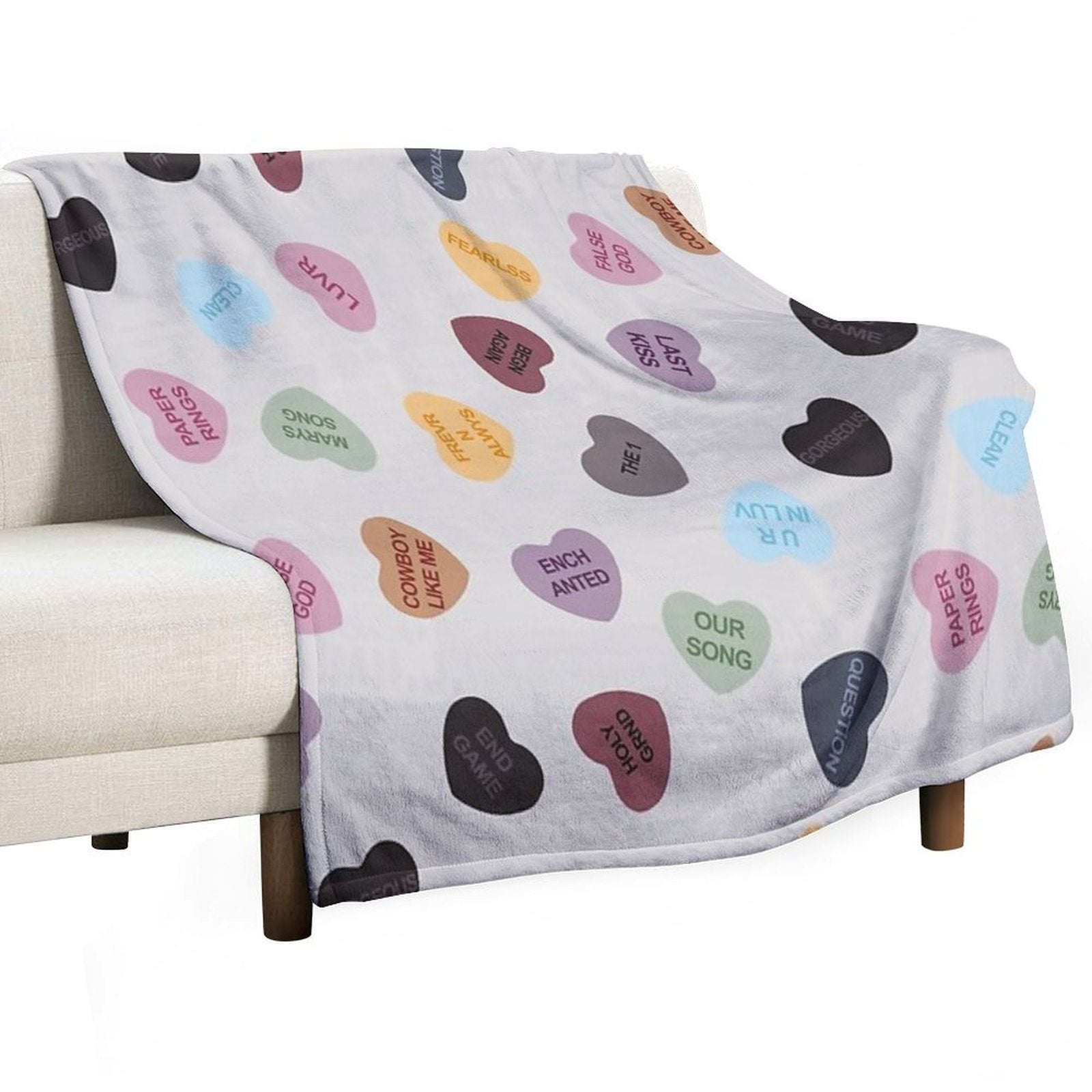 Eras Candy Hearts  Home Decor Merch Fandom Small Support  HECKINFAROUT Easy Care Throw Blanket