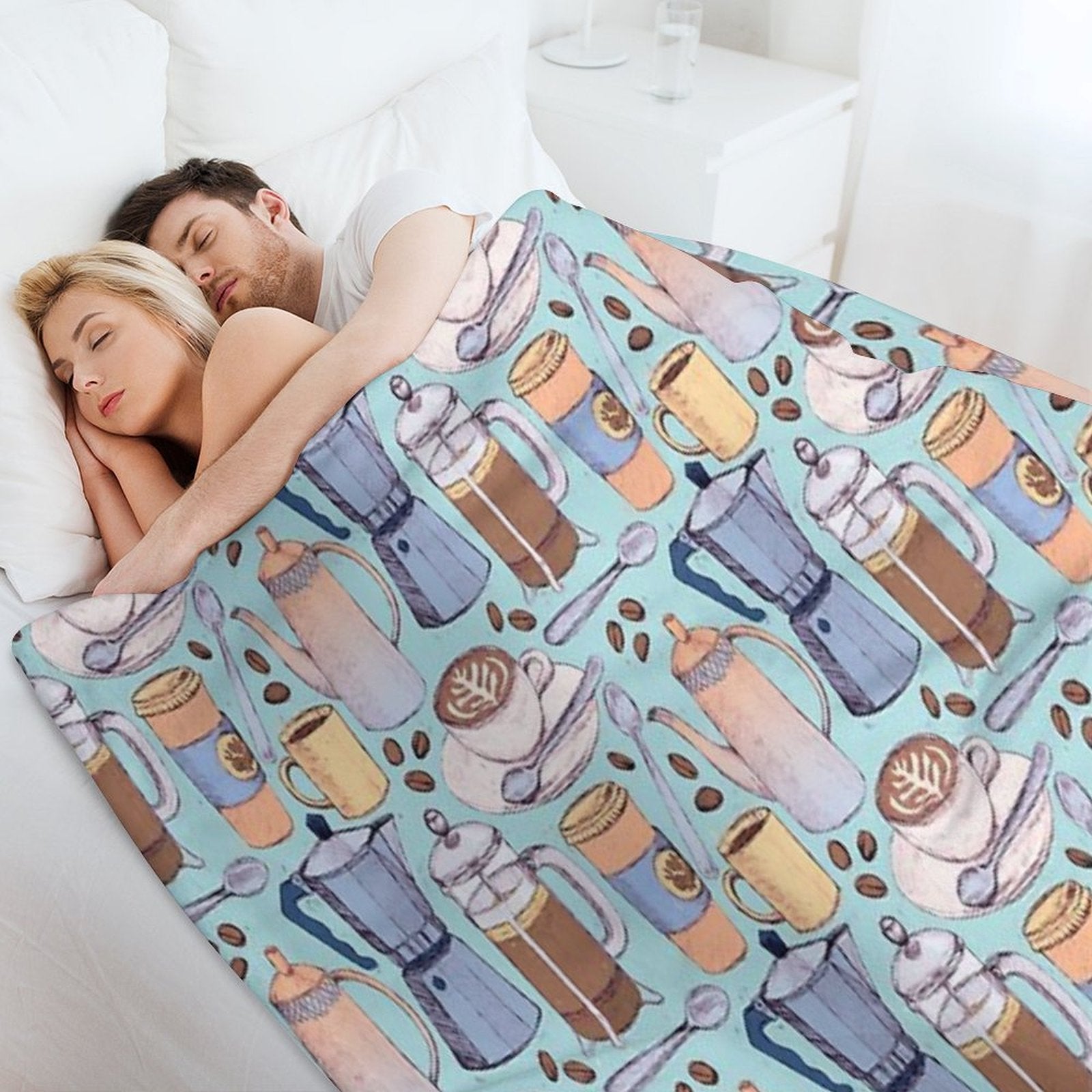 Coffee Love on Blue Shrink-resistant Throw Blanket